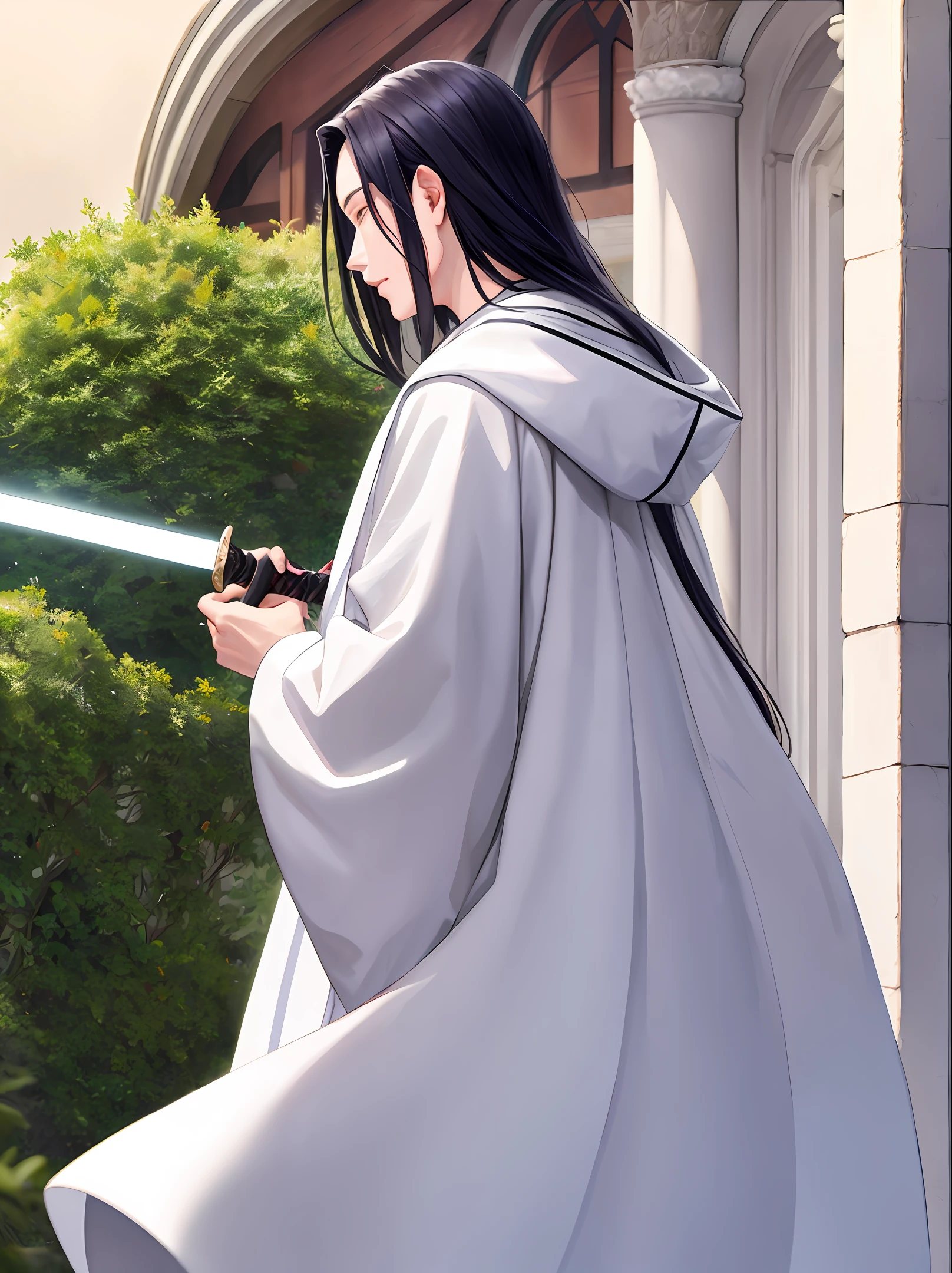 Dokasa White Style Antique Male Long Black Hair Gentle Sword Flower Robe Senxia Anime White Aya White