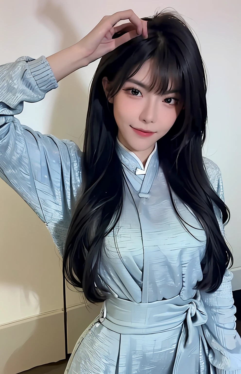 (full bodyesbian:1.8),(White background:1.4),((tachi-e)),original,(illustratio:1.1),(best qualtiy),(tmasterpiece:1.1),(the Extremely Detailed CG Unity 8K Wallpapers:1.1 ), (a color:0.9),(in a panoramic view:1.4),(full bodyesbian:1.05),(solo person:1.2),(Splash ink),(Splash color),((aquarelle)),Clear and sharp,{ 1girl standing},((China-style)),florest background,exteriors,Rochas,Look at the viewer,make happy expressions,softl smile,chaste,Beautiful detailed face and eyes,Beautiful and intricate garment decoration pattern details,black color hair,Black eyes,colorwater