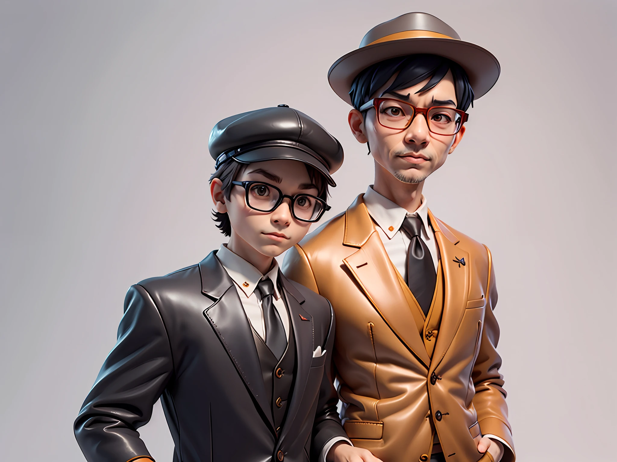 Young man with oriental face in leather hat, tiger, oriental face in formal suit, short black hair, silver glasses, digital painting, 3D character design by Mark Clairedon and Pixar and Hayao Miyazaki and Akira Toriyama, the illustration is a high-definition illustration in 4K resolution with very detailed facial features and cartoon-style visuals.