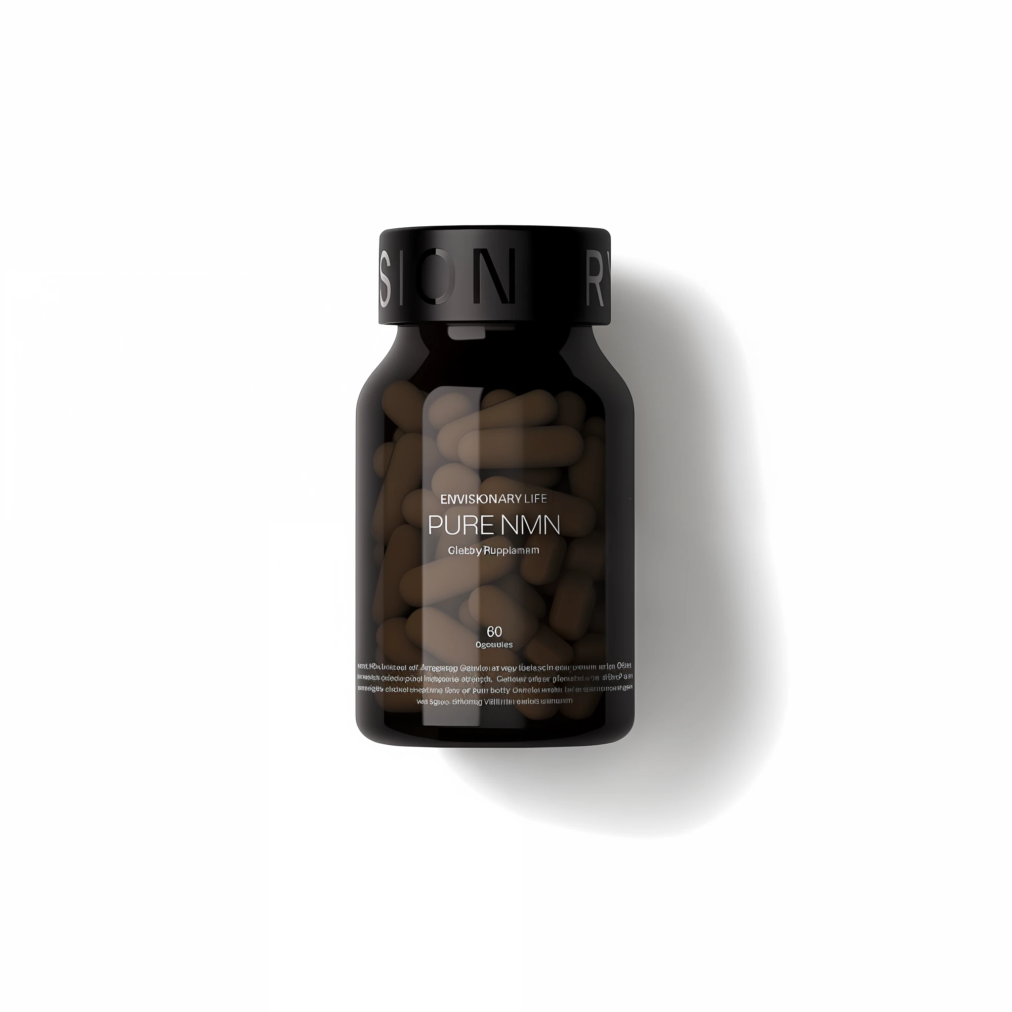 Close-up of a bottle of vitamin pills on a white surface, Product photo, Pure skin, Pure, thumbnail, A pure aura, pure b & Show on the, pure b&Show on the, lightly blurry, product image, hibernation capsule close-up, “organic, Slim, a slight light, samson pollen, author：Alexander Mann, author：David Ruby, purism