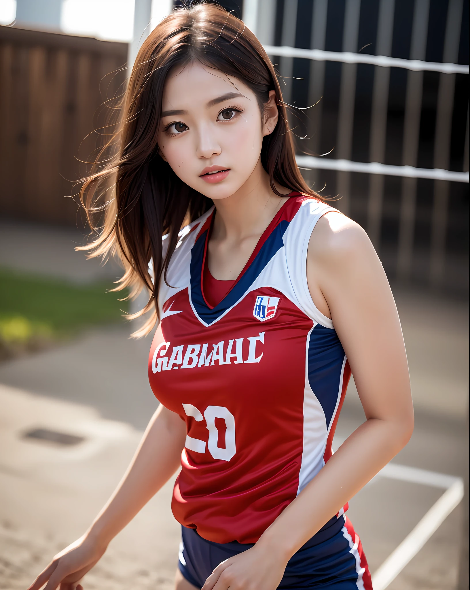 8K,RAW portrait of japanese girl,Photorealistic,超A high resolution,Best Quality,8K, masterpiece, Textured skin, Super Detail, high details, High quality, hight resolution、Korean Idol、Nogizaka Idol、hposing Gravure Idol、(Young girls:1.3),(Looking away:1.3) BREAK (Volleyball player,Volleyball uniform:1.1),Indoor,(Soft breasts),sport short pants,(dynamic compositions:1.1),(Sweat,Shiny skin:1.2) BREAK (Natural Skin Texture,Detailed skin, Hyper-Realism,ultra sharpness),Intricate details,depth of fields,(Bright lighting:1.2),、Korean Idol、Nogizaka Idol、hposing Gravure Idol、Korean Idol、Nogizaka Idol、hposing Gravure Idol