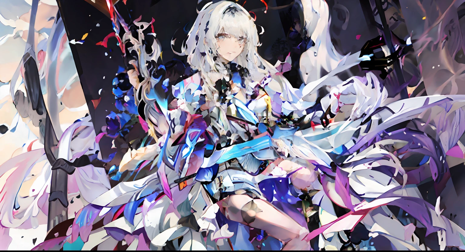 anime girl with long white hair and black dress holding a sword, white-haired god, from girls frontline, girls frontline universe, White-haired, white haired Cangcang, girls frontline style, Girls Frontline CG, with long white hair, white haired lady, Girl Front, full-body xianxia, From Arknights, Fine details. Girl Front, long  white hair