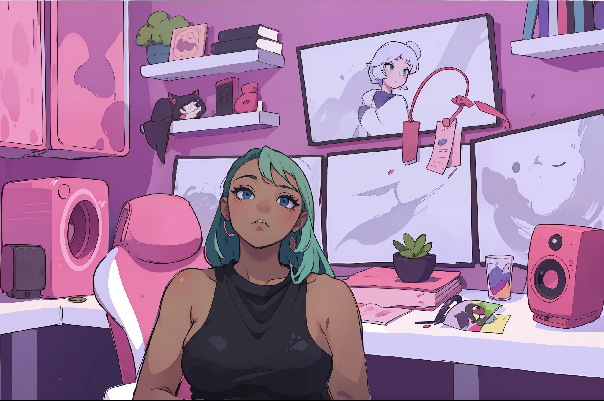 Estilo anime, estilo cartoon, style aquarela, menina bonito --v2