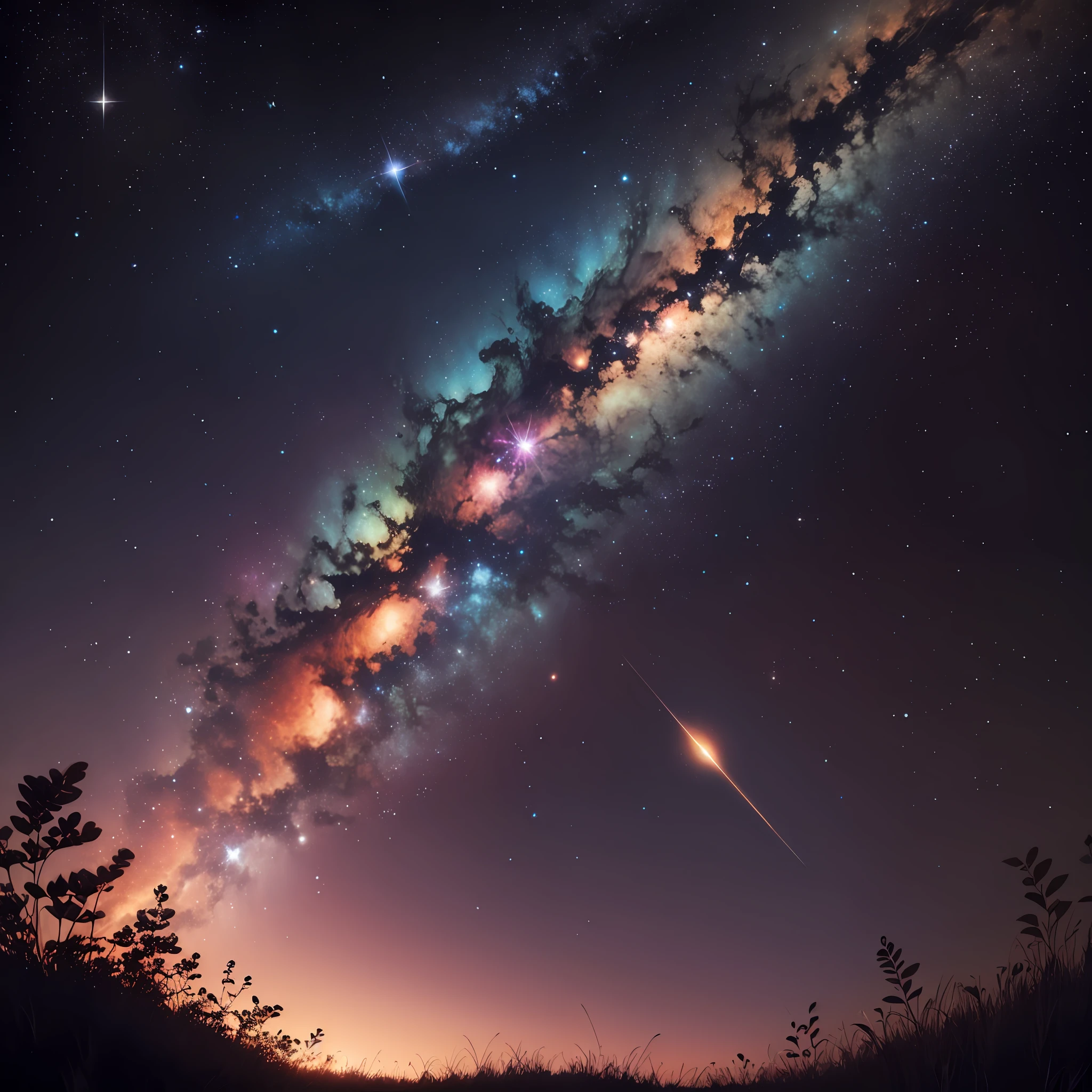 Endless sea of stars,Colored nebula,Paired with some meteor showers, --auto