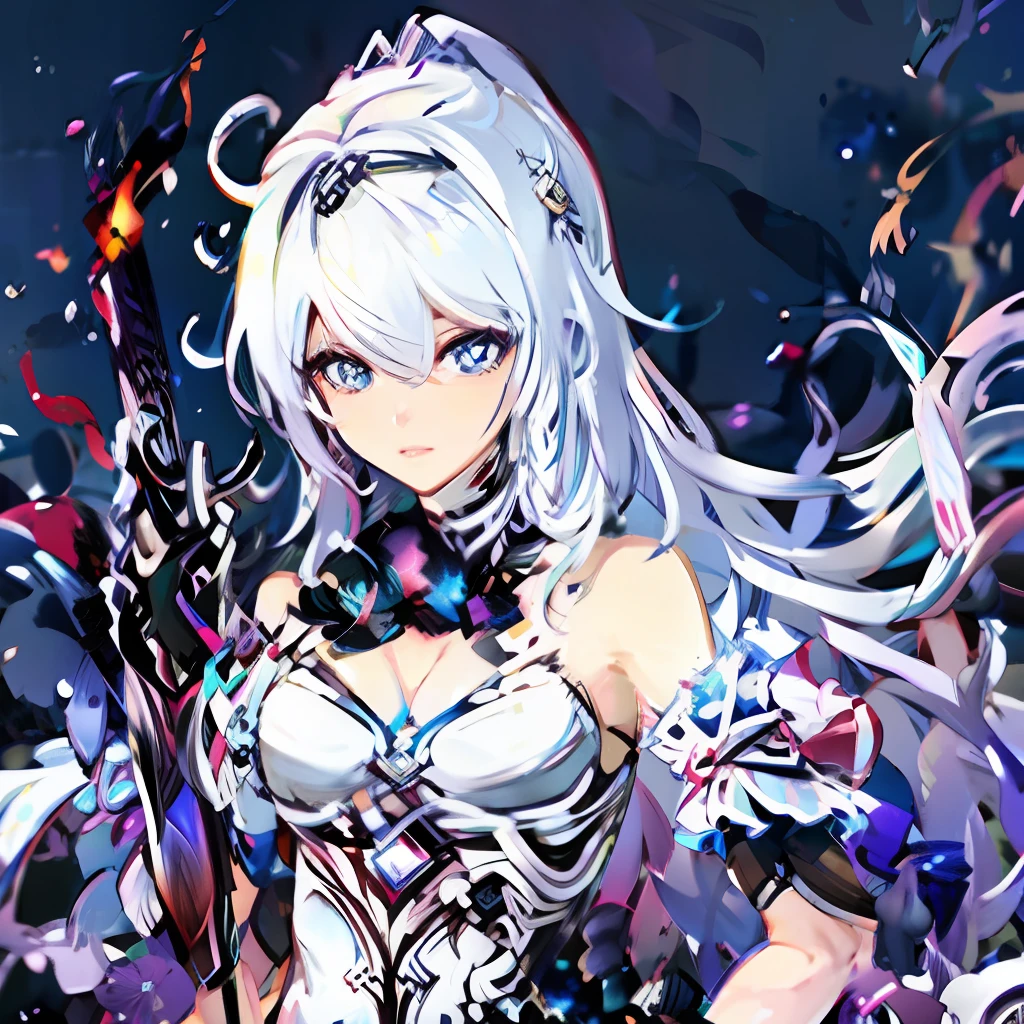 Cabelo Branco
Olho azul
Katana roxa
Demon slayer