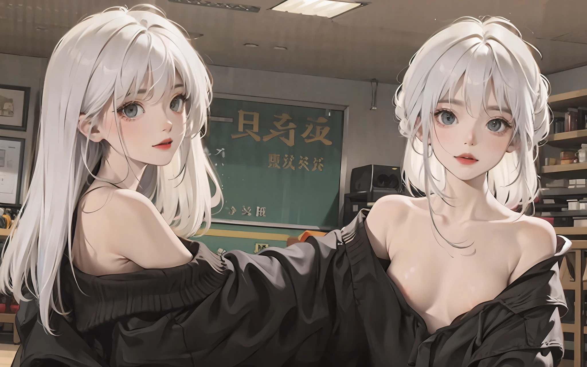 Nude white hair long hair beauty