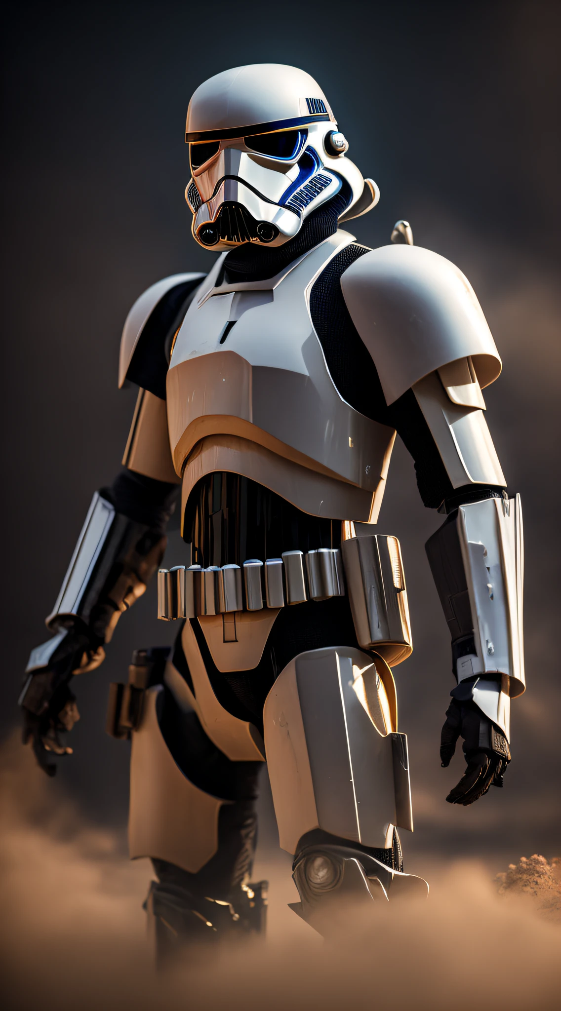 (masterpiece, best quality, detailed:1.4), (sfw), 8k, RAW photo, Fujifilm eterna style photo, (dark:1.4), (backlit photography:1.4), (facing viewer:1.2), full body, (Yuto Sakurai:1.3), Stormtrooper, grasshopper mask, multicolored, (exosuit:1.2) with neon eyes, armored (belt and gauntlet:1.1), outdoor, fighting stance, (highly detailed:1.4), BREAK by dust storm