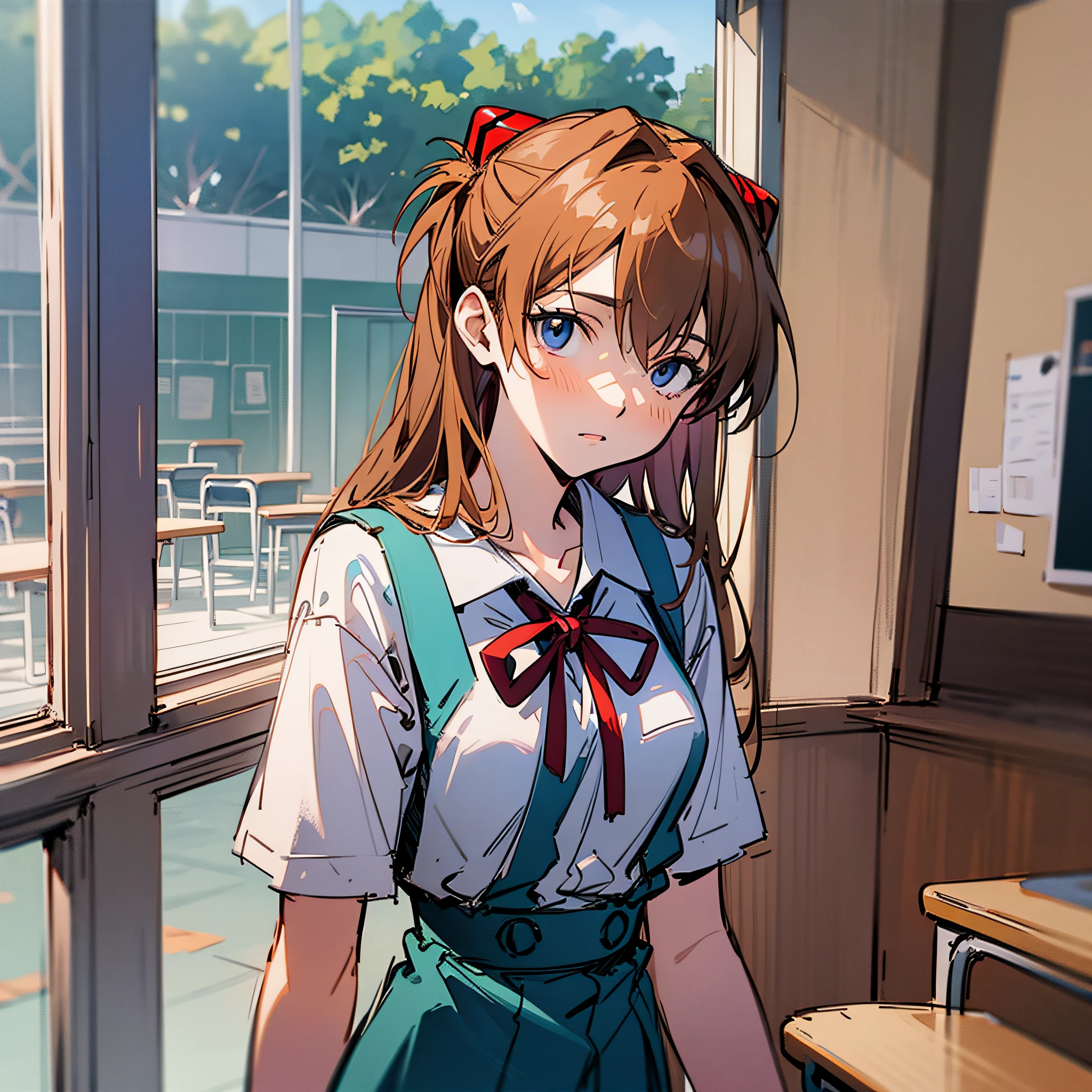 1 girl, Asuka, Evangelion, 8K, best quality, school uniform, classroom