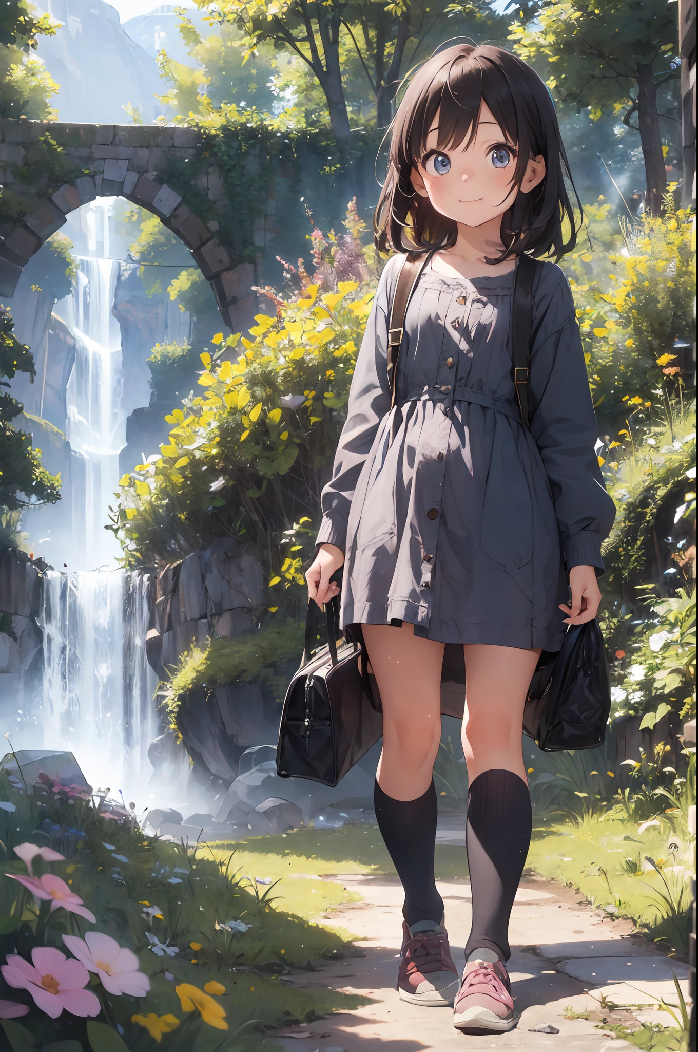 ((6year old girl:1.5)), Girl in 1, Lori, Petite girl, Complete anatomy, Whole body, children body, Child, Super cute, garl, , Beautiful girl, beautiful shining body, Bangs,Brown hair,high eyes,(aquamarine eyess), drooping eyes, Petite,tall eyes, beautiful girl with fine details, beautiful and delicate eyes, Detailed face, Beautiful eyes, beautiful shining body, smile on face, Happiness,
Whole body angle, alps, Shepherd's daughter, Mountain Girl, plein air, alpine meadow,
Natural light,((Realism: 1.2)), dynamic far view shot,Cinematic lighting, Perfect composition, by sumic.mic, ultra detaild, Official art, Masterpiece, (Best Quality:1.3), glint, Extremely detail CG unity 8k wallpaper, Detailed background, Masterpiece, Best Quality, (Masterpiece), (Best Quality:1.4), (UltraHighResolution:1.2), (Hyperrealistic:1.4), (Photorealistic:1.2), Best Quality, High quality, high resolucion, Detail enhancement,