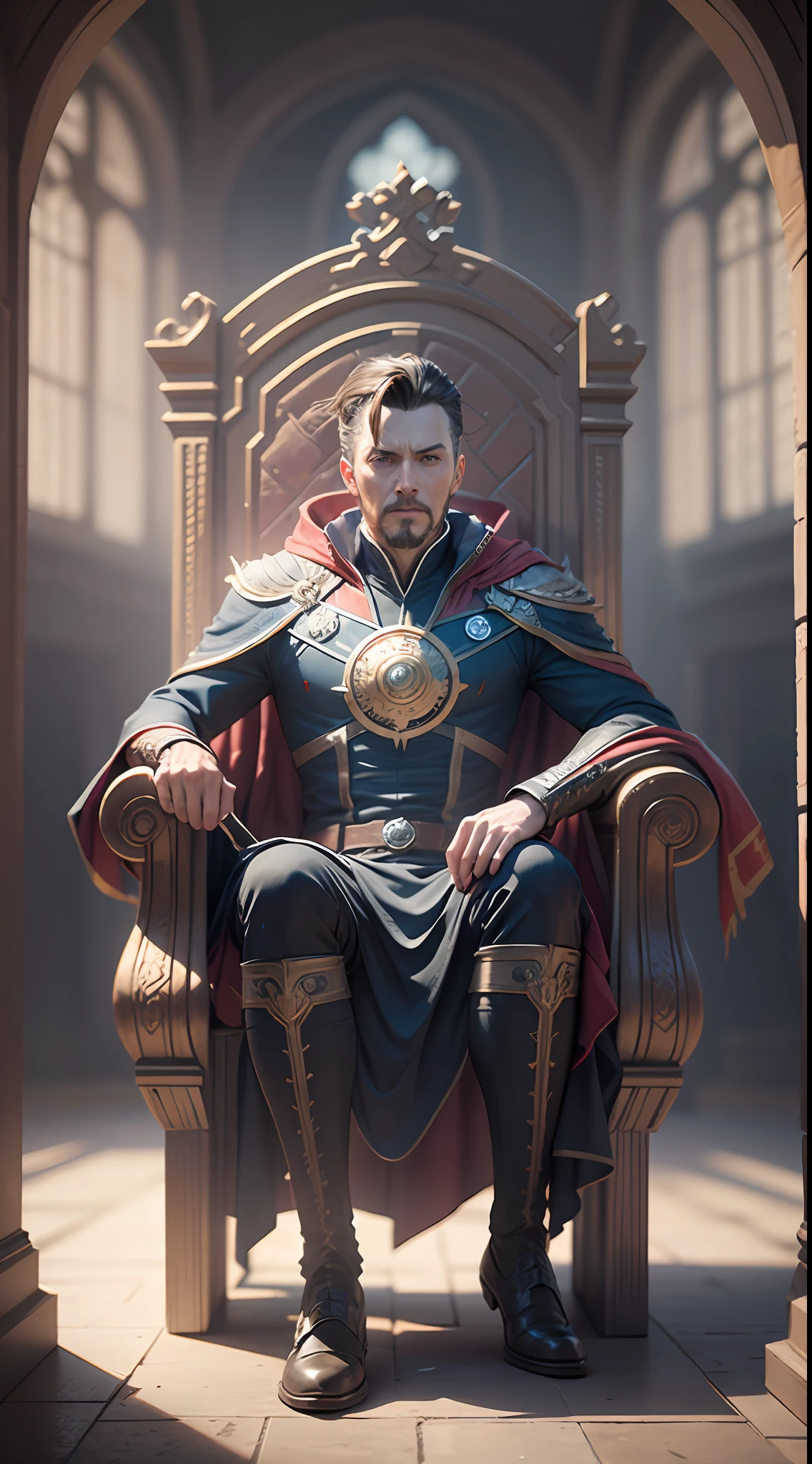 doctor strange sit on the king throne. Professional photograph of a stunning man detailed, octane render, unreal engine, volumetrics dtx