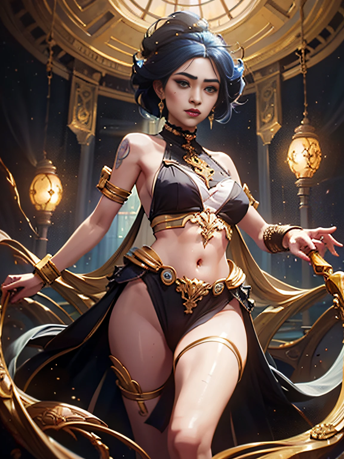 (masterpiece, top quality, best quality, official, beautiful and aesthetic art: 1.3), (1 girl: 1.3), extreme details, (fractal art: 1.3), colorful, full body, best quality, masterpiece, ultra resolution tall, 1 caucasian beautiful girl face, beautiful_face, detailed skin, concept art, Sakimichan style art, full body, exposed small breasts, official art, Unity 8k wallpapers, ultra detailed, beautiful and aesthetic, masterpiece, best quality , (Zentangle, Mandala, Tangled , Tangle), (Fractal Art: 1.3), 1 Girl, Highly Detailed, Dynamic Angle, Cowboy Shot, Most Beautiful Shapes Chaotic, Elegant, Fauvist Design, Bright Colors, Romanticism, James Jean, Robbie Devi Antono, Ross Tran, Francis Bacon, Michal Mlaz, Adrian Ganey, Petra Kotwright, Gerhard Richter, Takashi Yamamoto, Ashley Wood, atmospheric and ecstatic notes, visible flow notes, (black silk), seductive pose, visible pubic hair, breasts visible, Sakimichan style art, oriental mandala tattoo, fractal background, silver and gold and bronze spirit, natural skin moistened with water, slight smile, view from below, perfect golden eyes, long curly black hair, floating antique clock, lamp ancient, splash,