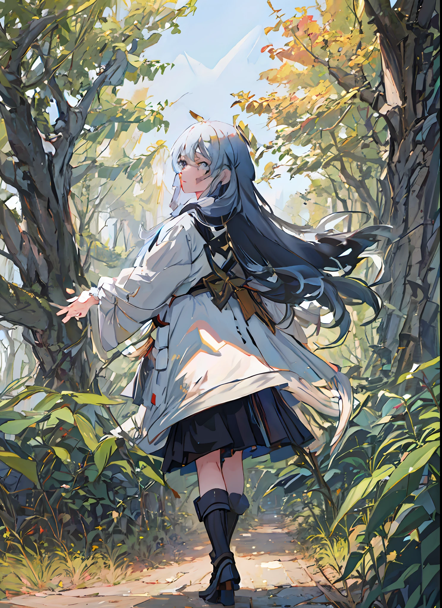 Anime girl with long hair walking in woods, Guviz-style artwork, Guweiz in Pixiv ArtStation, Guweiz on ArtStation Pixiv, Guviz, Anime girl with long hair, Beautiful anime artwork, style of anime4 K, trending on artstation pixiv, by Yang J, anime lush john 8k woods