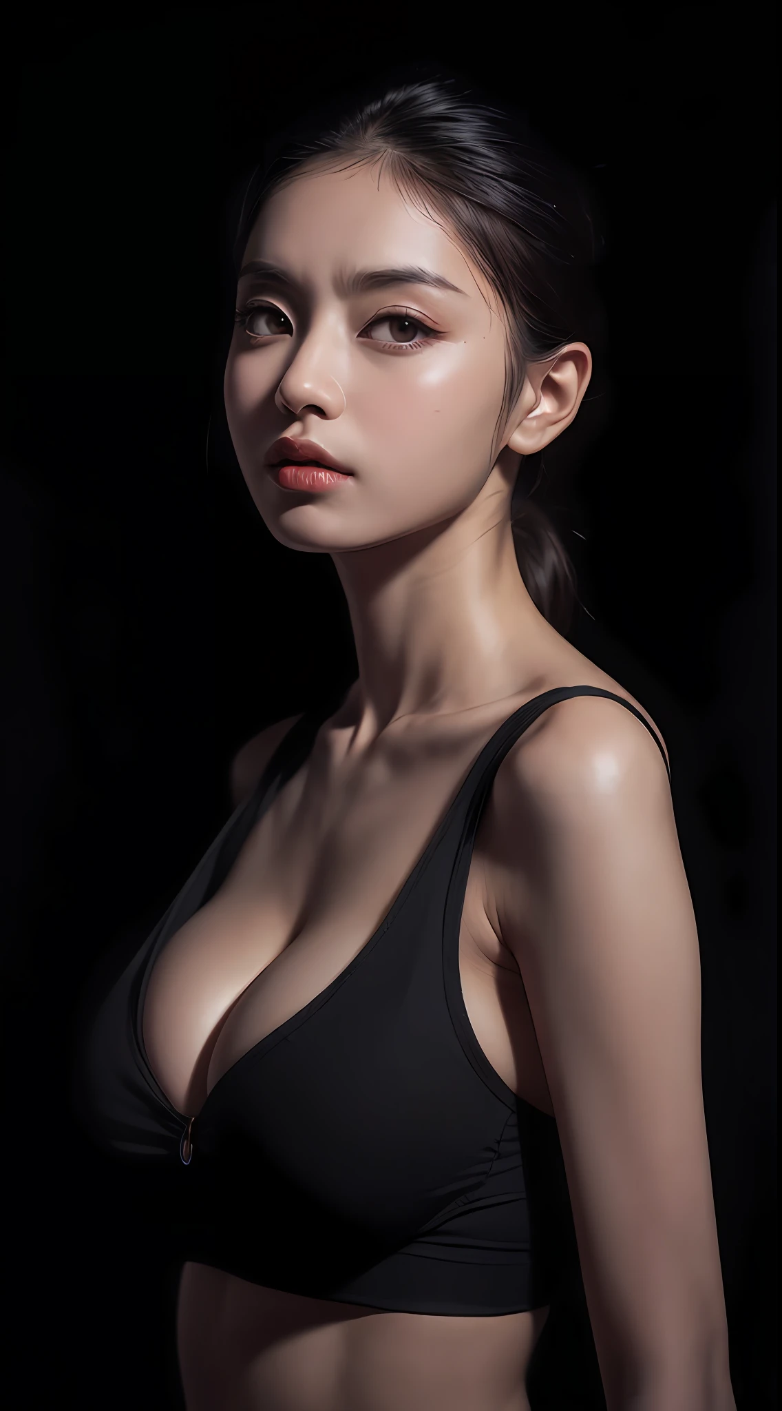 [(black background:1.5)::0.8], [white clothes|black clothes], (from front:1.3), dynamic angle,1girl, solo, (((masterpiece))), (((best quality))), ((ultra-detailed)), (illustration), (detailed light),((an extremely delicate and beautiful)),dramatic_shadow,ray_tracing,reflection, 4K,8K,16K,32K, Fine Skin detail, Skin indentation , colorful skin, (big Boobs:1.5), small waist,chinese style,Collarbone, eyelashes, retina,