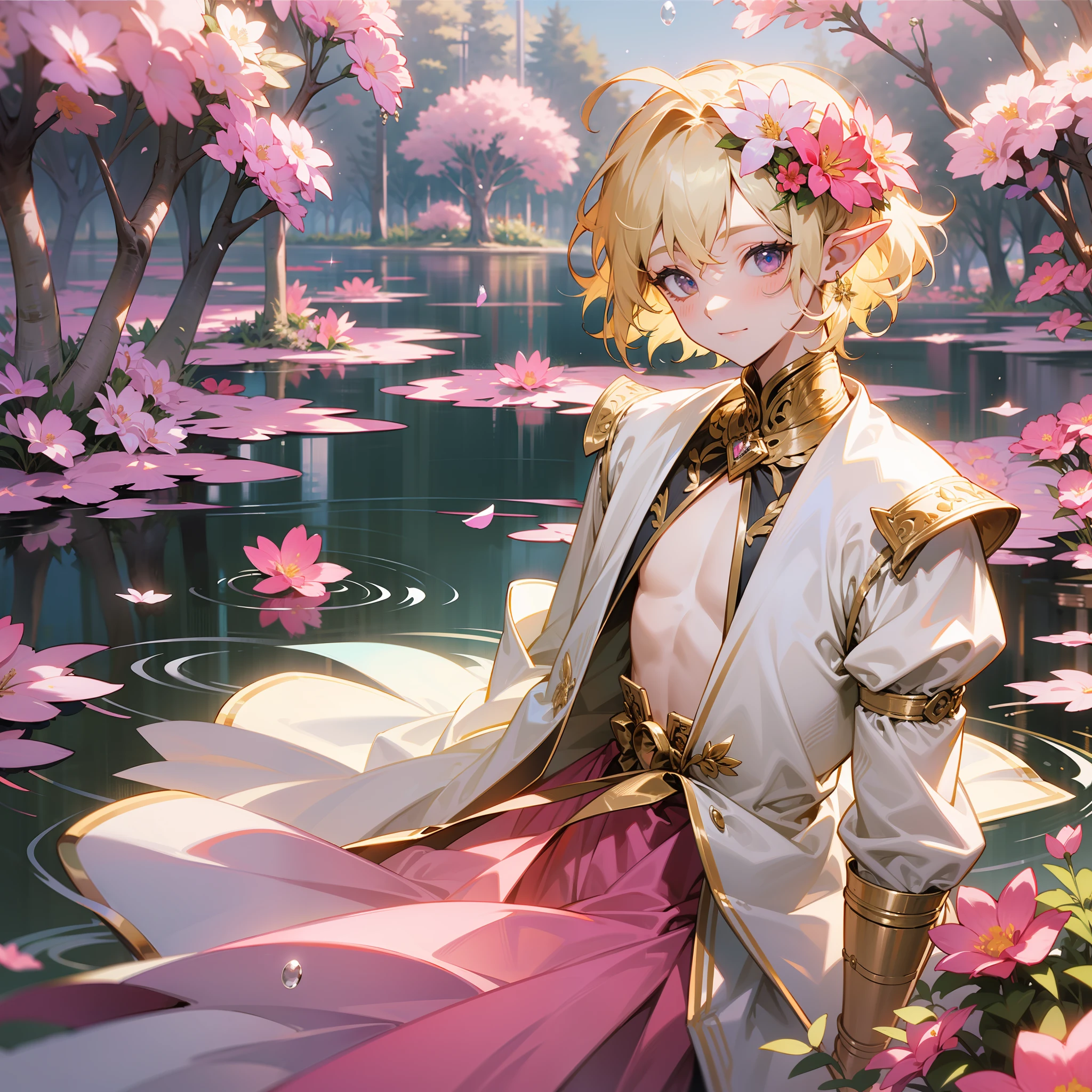 ((flower bouquet)), continuation of the clothes, thin ribbon, gold details