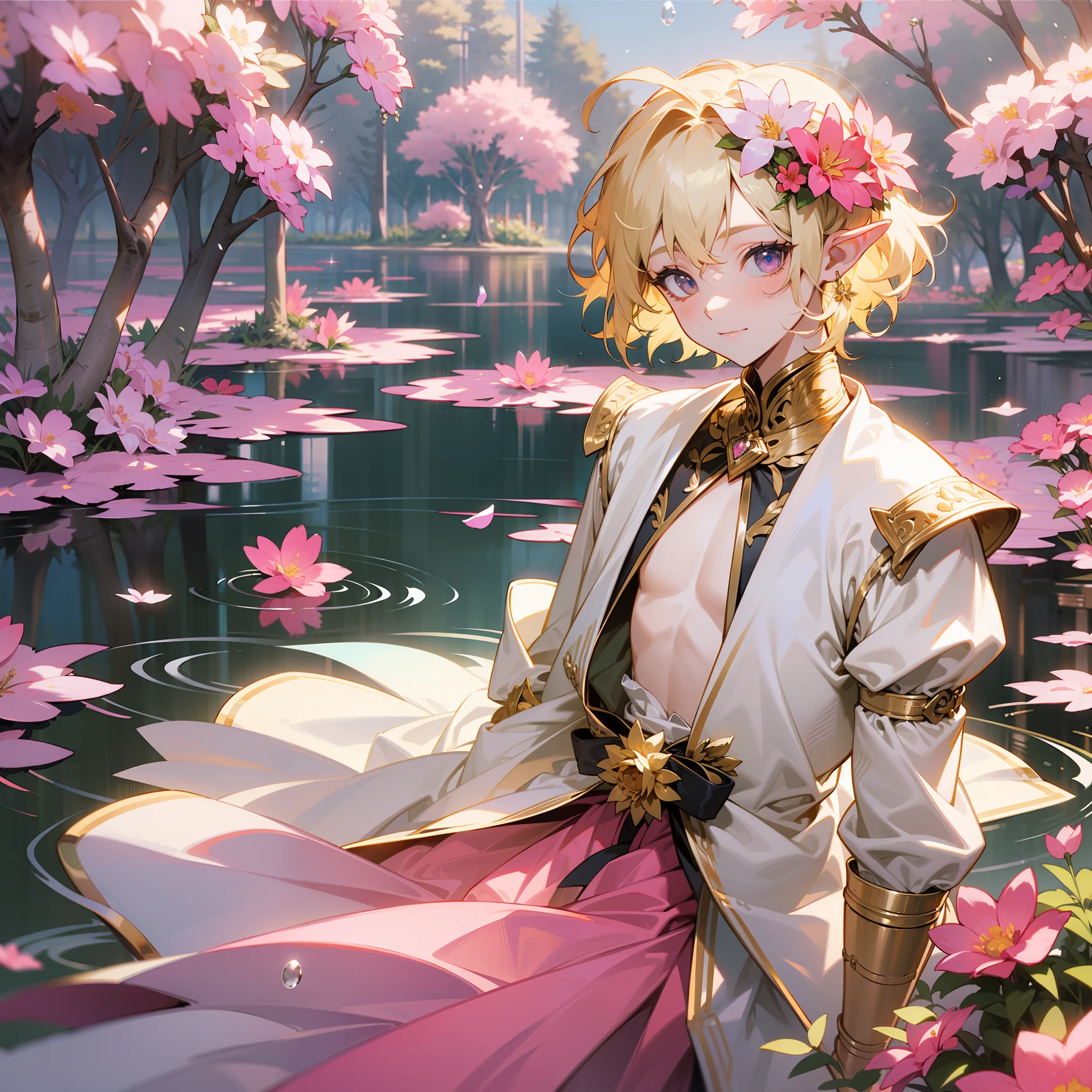 ((flower bouquet)), continuation of the clothes, thin ribbon, gold details