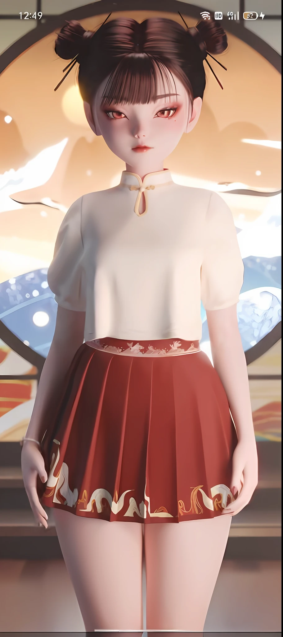 a close up of a woman in a red skirt and white shirt, lunar themed attire, very detailed and rich clothing, realistic dress, well - detailed outfit, magic school uniform, Magical school student uniform, imperial royal elegant clothing, feminine outfit, astral witch clothes, Anime style. 8K, anime styled 3d, clothing design, White Hanfu, Detailed clothes