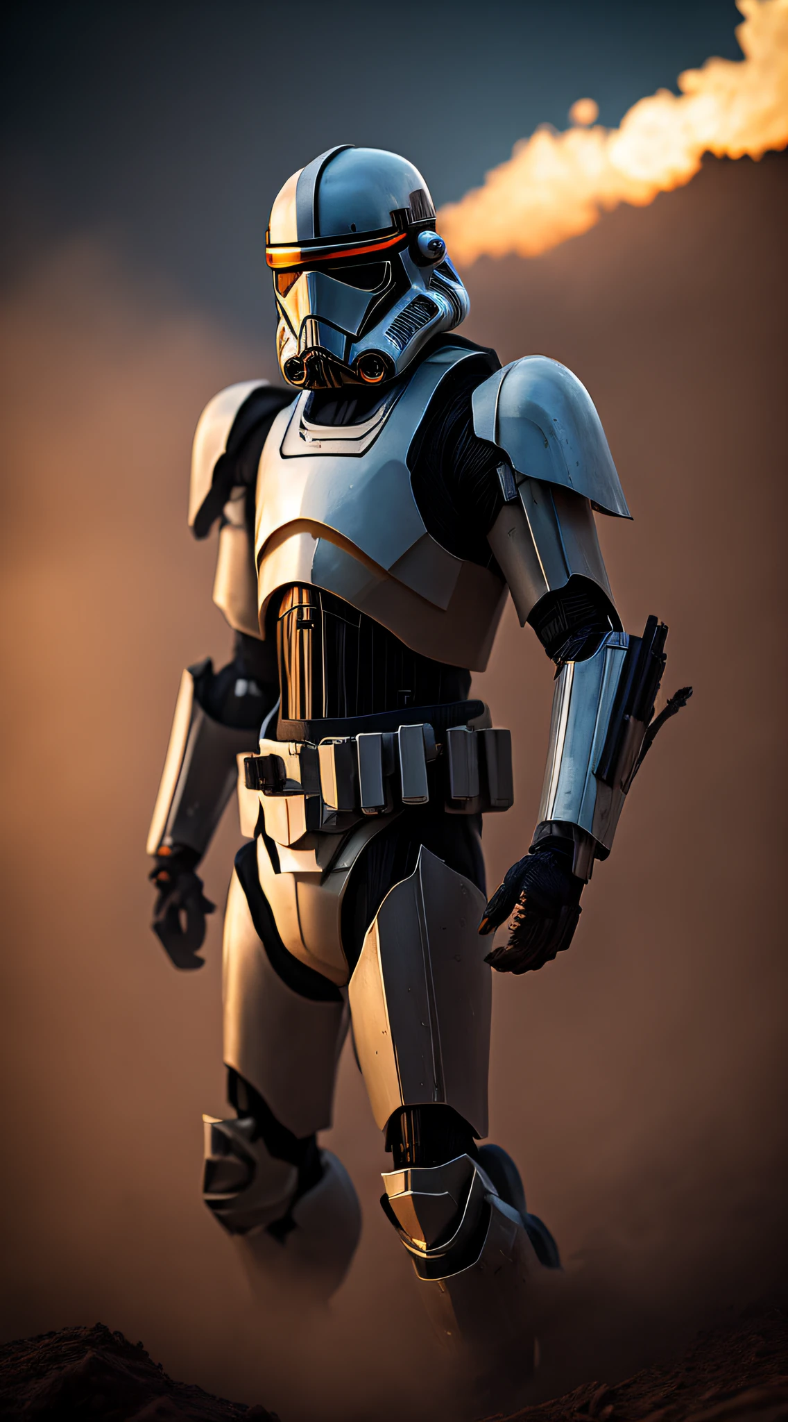 (masterpiece, best quality, detailed:1.4), (sfw), 8k, RAW photo, Fujifilm eterna style photo, (dark:1.4), (backlit photography:1.4), (facing viewer:1.2), full body, (Yuto Sakurai:1.3), Stormtrooper, grasshopper mask, multicolored, (exosuit:1.2) with neon eyes, armored (belt and gauntlet:1.1), outdoor, fighting stance, (highly detailed:1.4), BREAK by dust storm