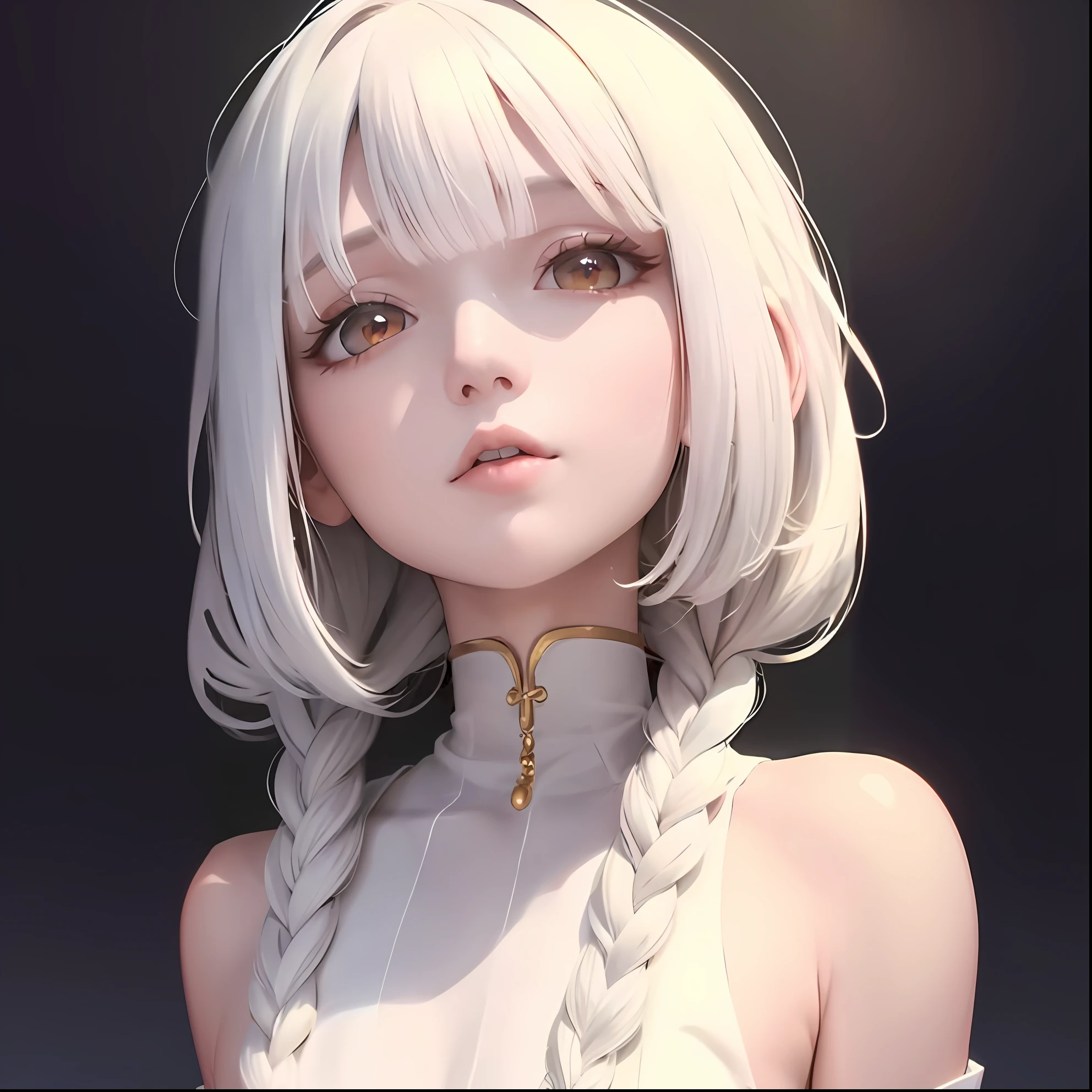 Close-up of a woman with white hair and braids, photorealistic anime girl rendering, Detailed digital anime art, Stunning anime face portrait, detailed portrait of an anime girl, Smooth anime CG art, Realistic anime 3 D style, realistic anime artstyle, Girl with white hair, Guviz-style artwork, Anime style. 8K, a beautiful anime portrait