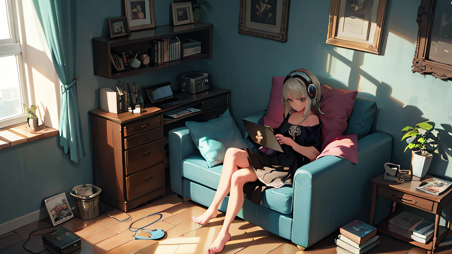 Naked beauty,double tails,, Moles under eyes, Cat ears, Smile,Chiaroscuro,, 1080p, Anatomically correct, Masterpiece, High quality,Empty bookshelf,sobu --auto