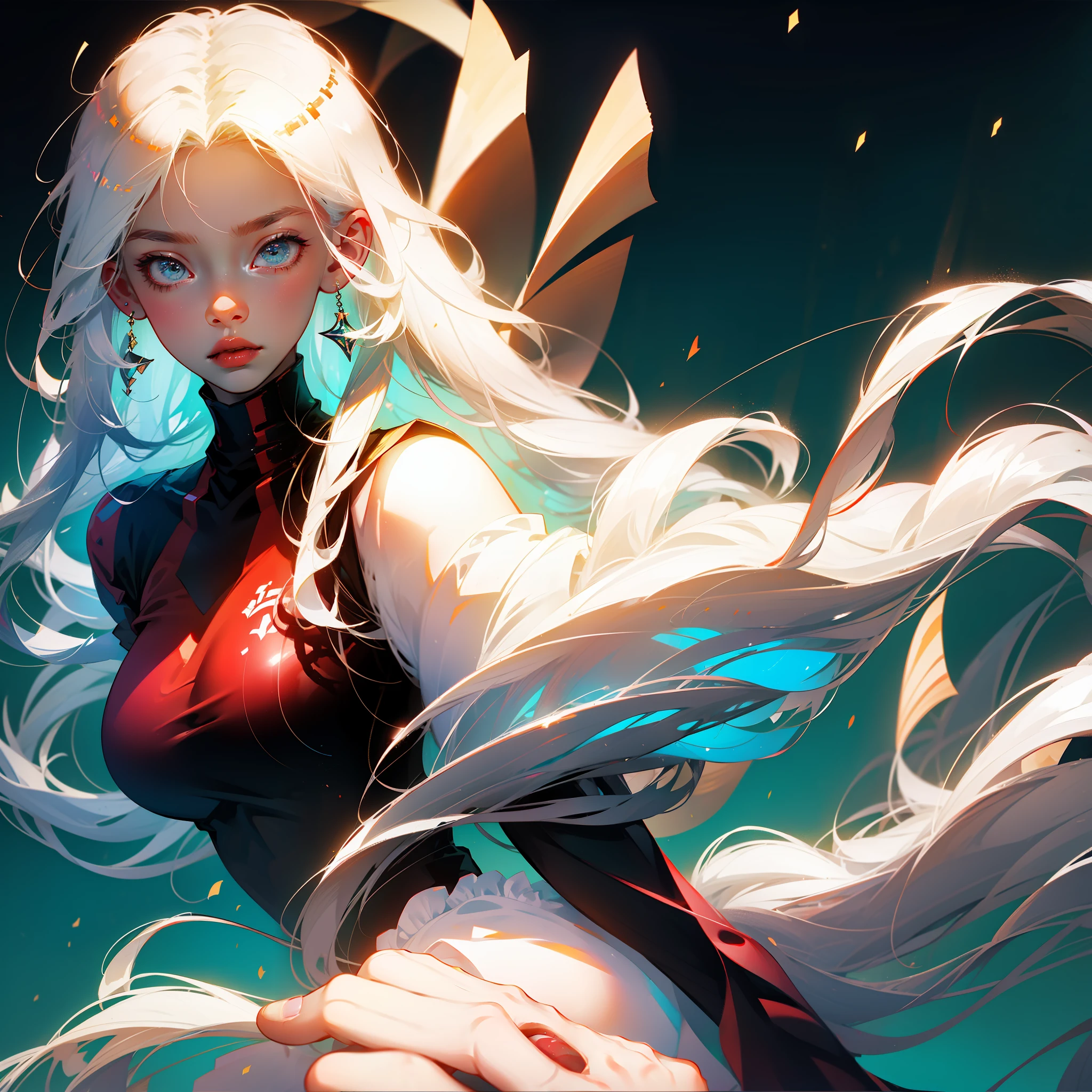 two-dimensional girl minimalist white hair long hair big eyes solid color background --auto