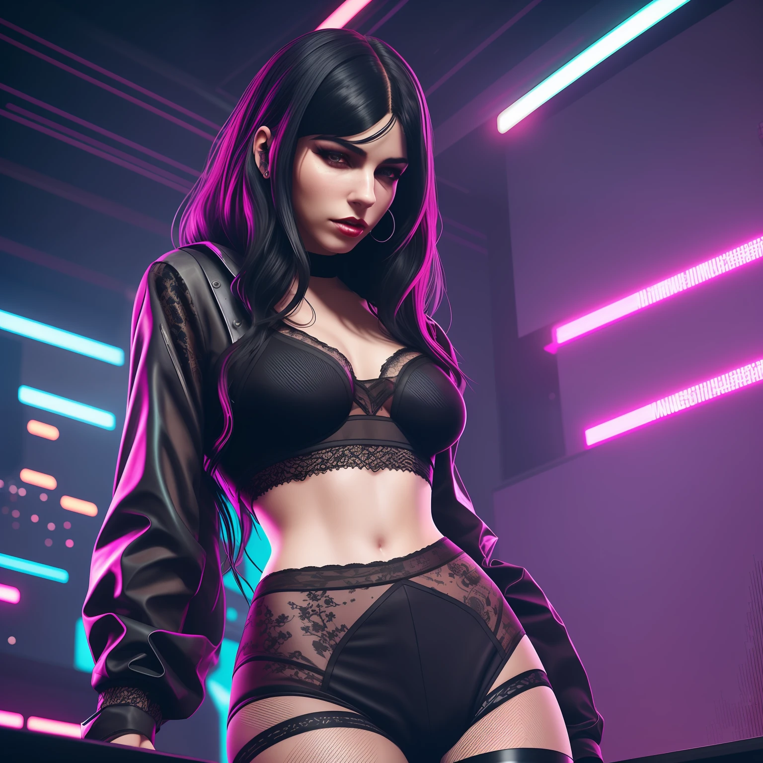 cyber girl in lingerie posing in a futuristic city, cyberpunk 2 0 y. o model girl, dreamy cyberpunk girl, beautiful cyberpunk woman model, cyberpunk beautiful girl, seductive cyberpunk dark fantasy, cyberpunk vibe, female cyberpunk anime girl, jet black haired cyberpunk girl, cyberpunk angry gorgeous goddess, cyberpunk girl, cyberpunk style outfit, cyberpunk outfit, muted cyberpunk style