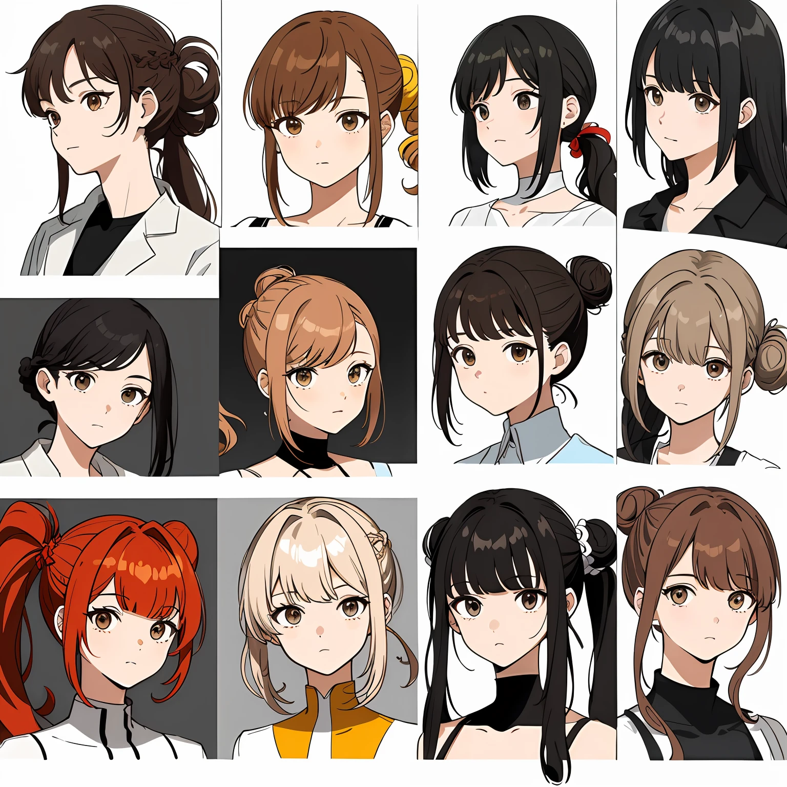 1 cute girl,9 grids,9 emoji packs,9 poses and expressions,Disney style,Black strokes,Different emotions,8K --auto