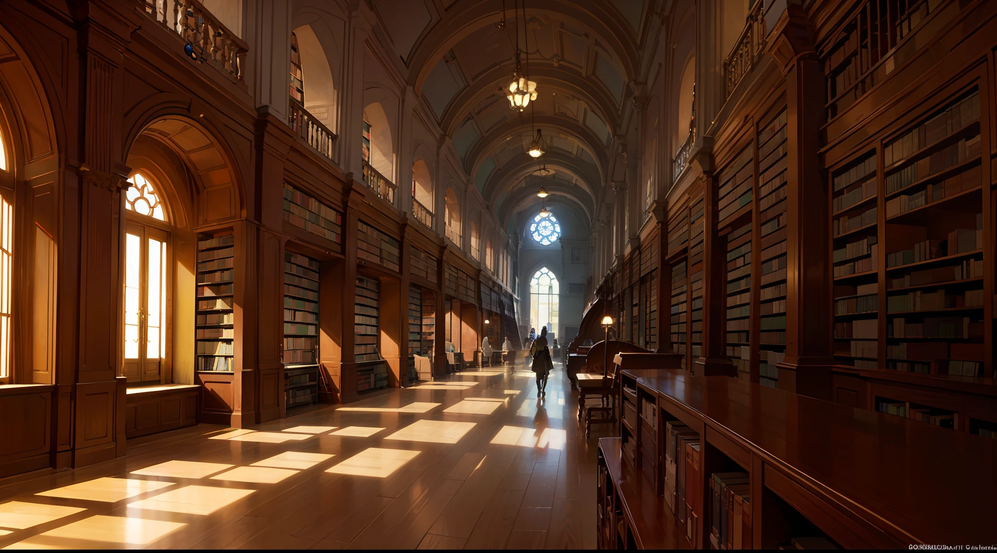 "An artistic representation of a quiet library, inspired by the concept of (((hyper-realism))). The library is an indoor setting, with rows of bookshelves stretching into the distance. The art style should reflect a fusion of realism and surrealism, with vibrant colors and dreamlike elements. The shelves are filled with books of all shapes and sizes, arranged in a visually captivating manner. The library environment has a mix of organic and architectural features, blurring the line between nature and man-made structures. The camera shot is a panoramic view, capturing the expansive space and allowing for the inclusion of intricate details. The lens used is a wide-angle lens, providing a broad perspective. The image should have a high level of detail, capturing both the individual books and the overall atmosphere of the library. Art inspirations include the works of Salvador Dali, M.C. Escher, and architectural concept art from video games. The lighting should be atmospheric and emphasize the surreal aspects of the scene. The image should evoke a sense of wonder and invite viewers to explore the fantastical library." --auto