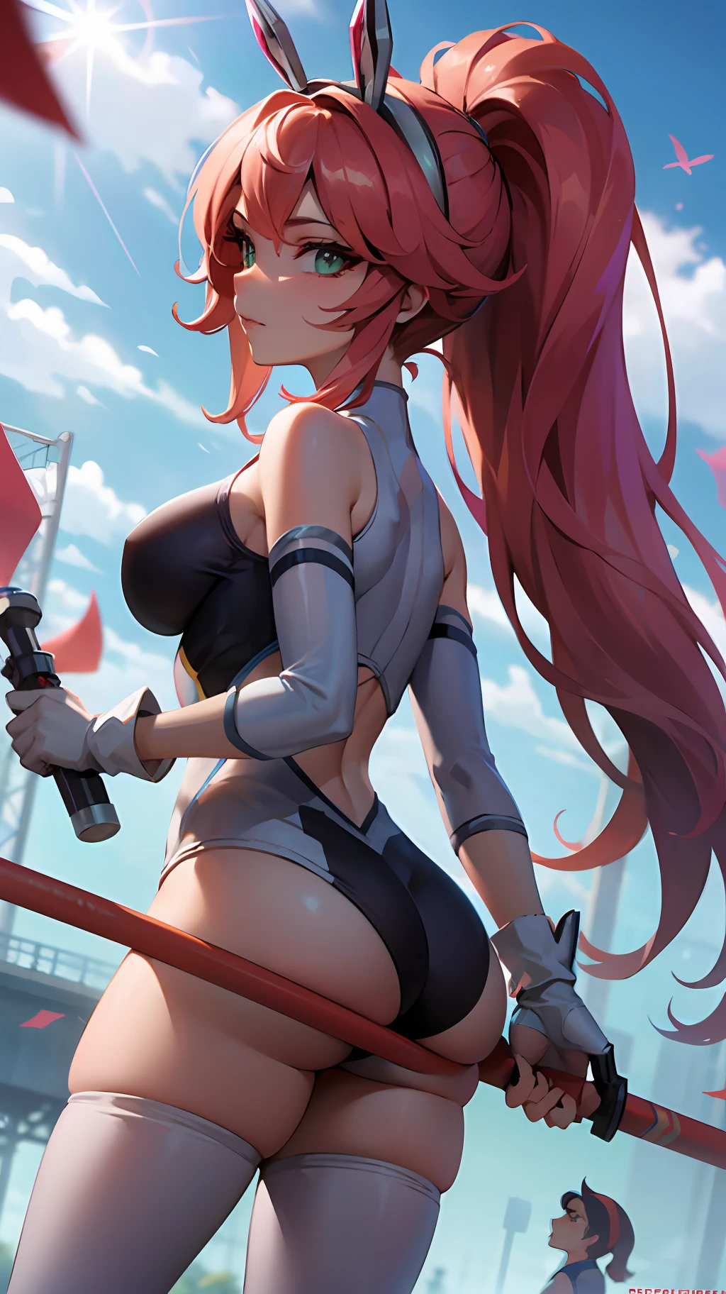 Ultra High Quality, super high precision, ultra high detail, Super cute swimmer, Come-from-behind victory, Cleavage of, Competitive swimsuit, Competition pool, Blurry audience, blessings