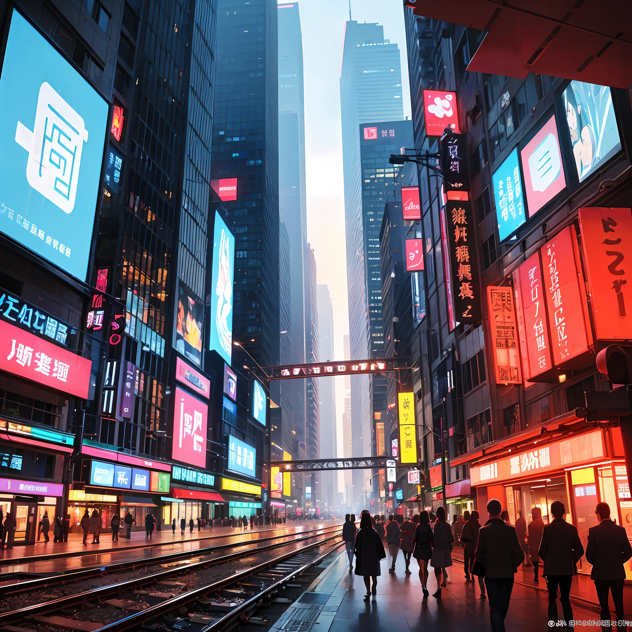 Intricate skyscrapers,Colorful neon lights,Best Picture Quality,Best light and shadow,iPhone wallpaper scale,Trains that run through the city,Billboards in Traditional Chinese,People who can't see clearly --auto