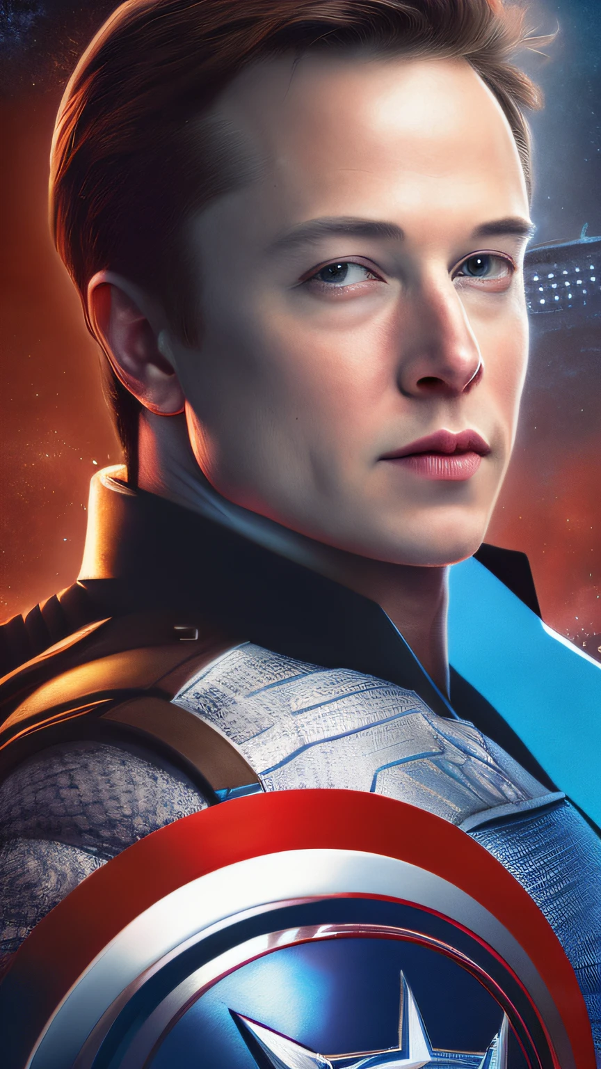 . .Tarantino style elon musk as Captain America 8k, ao lado de Mark Zuckerberg como homem-Formiga, highes definition, rosto detalhado, rosto detalhado, olhos detalhados, terno detalhado, estilo Marvel e DC, hiper-realista, + Cinematographic shot + dynamic compositing, incrivelmente detalhado, nitidez, detalhes + detalhes soberbos + noite com luz + perfeccionismo + realismo premiado ((soft-lighting))