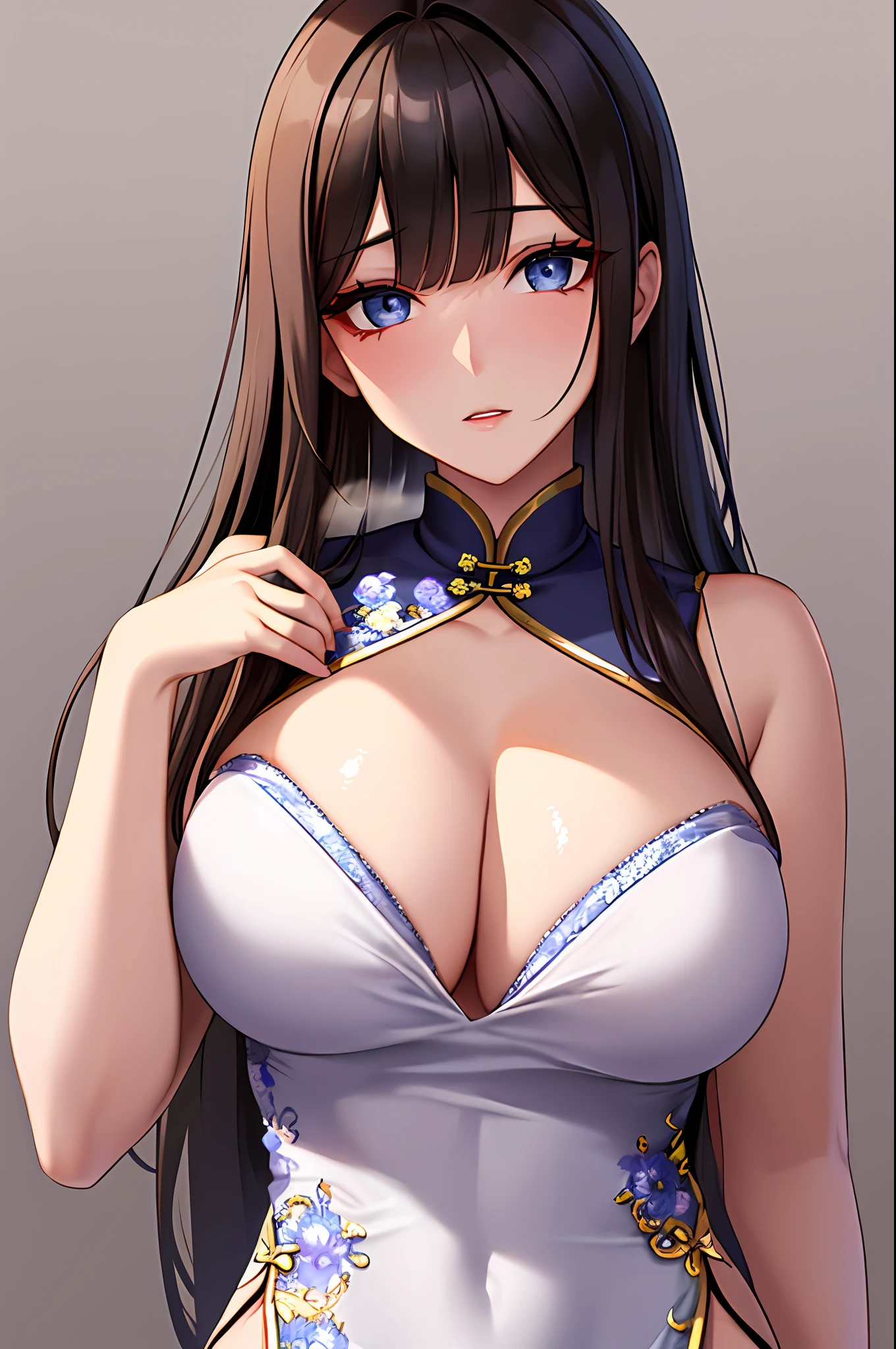 breast curtains, china dress, areola slip,(best quality:1.0), (8k wallpaper:1.0), extremely delicate and beautiful, (beautiful detailed face:1.0), (detailed deep eyes), symmetrical breasts, deep eyes, steam, shiny skin,