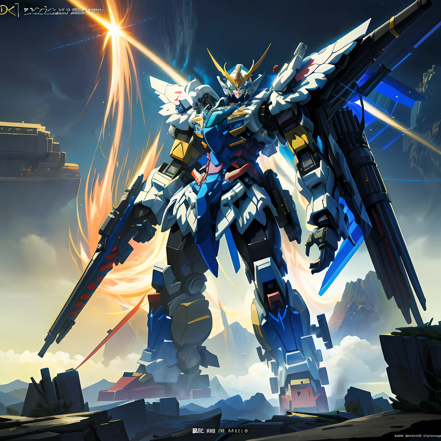 Anime - Style artwork of giant robot standing on a mountain, modern mecha anime, mecha asthetic, mecha art, cool mecha style, anime concept hdr anime macmanus, 4k highly detailed digital art, High quality digital concept art, mecha anime, anime large mecha robot, Anime epic artwork, giant anime mecha