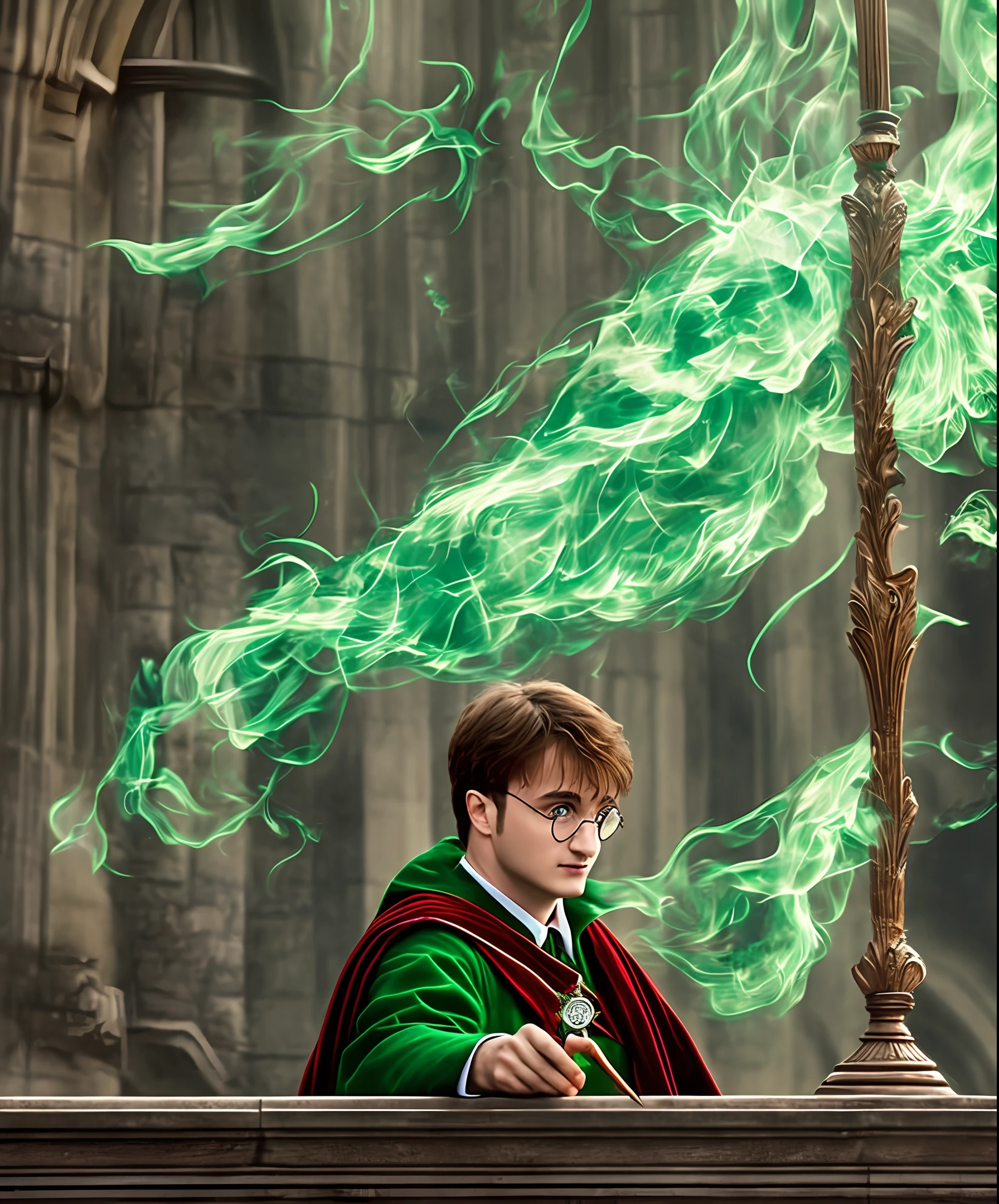 Minerva Harry Potter spell magic trading powers Castle Hogwarts 4K body full body powers green smoke magic wand spell avada kedavra witch psychedelic background silhouette smoke Green fire mirror circle short hair hair Minerva Harry Potter Slytherin Gryffindor --auto --s2