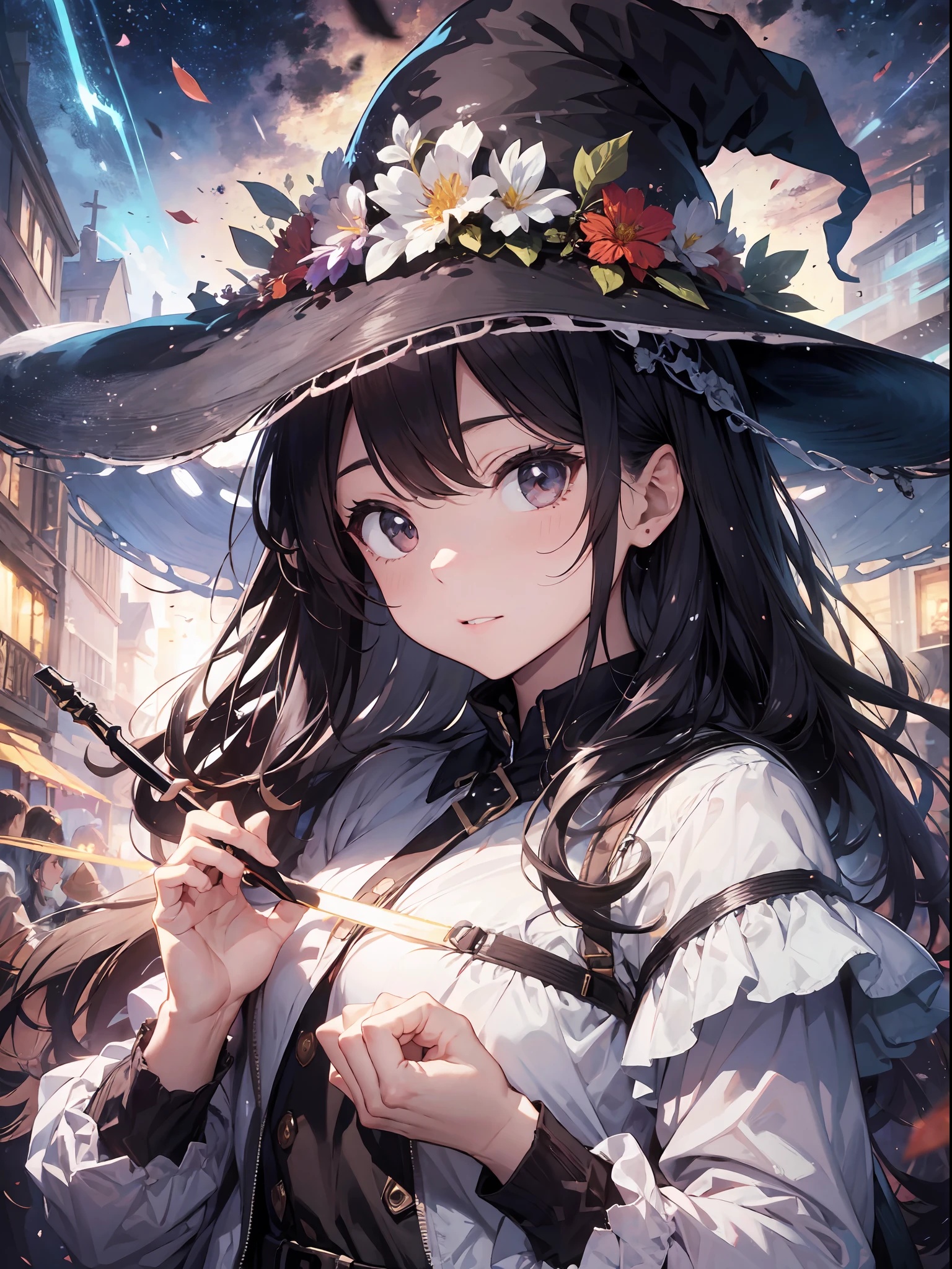 (Master Masterpiece、best  quality、highestres、offical art、Beautifully Aesthetic:1.2)、(Master Masterpiece、best  quality、best  quality、offical art、Beautifully Aesthetic:1.2)、(Master Masterpiece、best  quality、best  quality、offical art、Beautifully Aesthetic:1.2)、(1girls:1.3)、intensely detailed、(Fractal Art:1.3)、colorfully、highestdetailed、「Enchanting witch from another world」This painting titled、It depicts a captivating beautiful witch manipulating magic in the castle gardens without limits。The castle spreads out、The garden there is、It creates an atmosphere as if a door to another world has appeared..。

Standing at the center is、Beautiful witch in a sophisticated dress。His face is meticulously drawn.、He has a profound expression on his face, as if he strongly wishes for something.。In her hand is a luxurious wand.、From that wand is emitting mighty magical powers。 The magic cast is、It was released as an explosive force from the tip of the wand.、The energy that reverberates through the garden as a beam of colorful light is very powerful.、A beam of light makes a large trajectory in the sky。

The charm of this painting is、The mighty and enchanting beauty of the witch、ve、It skillfully captures the mystique of the garden.。 、And the witch's facial expressions and movements are very realistic.、It has the power to draw the viewer into the place。

Moreover、the light and shadow production is also stunning。The beam of light emitted by the cane is、Illuminate the gardens and castle、pure、Creates a sense of distance from the visual light source to the witch.。Quality produces realistic images、It can convey visual beauty and story appeal at the same time。

This is、Not only visually appealing works、It is a work that further enriches the visual experience by drawing a story.。 」We are thinking about the theme to the fullest。The images are very realistic and、Very detailed and、Must be a high resolution 16k。Sony F and 24-105mm f / Use a Sony Alpha 4 mirrorless camera with 1G OSS lenses。ISO sensit