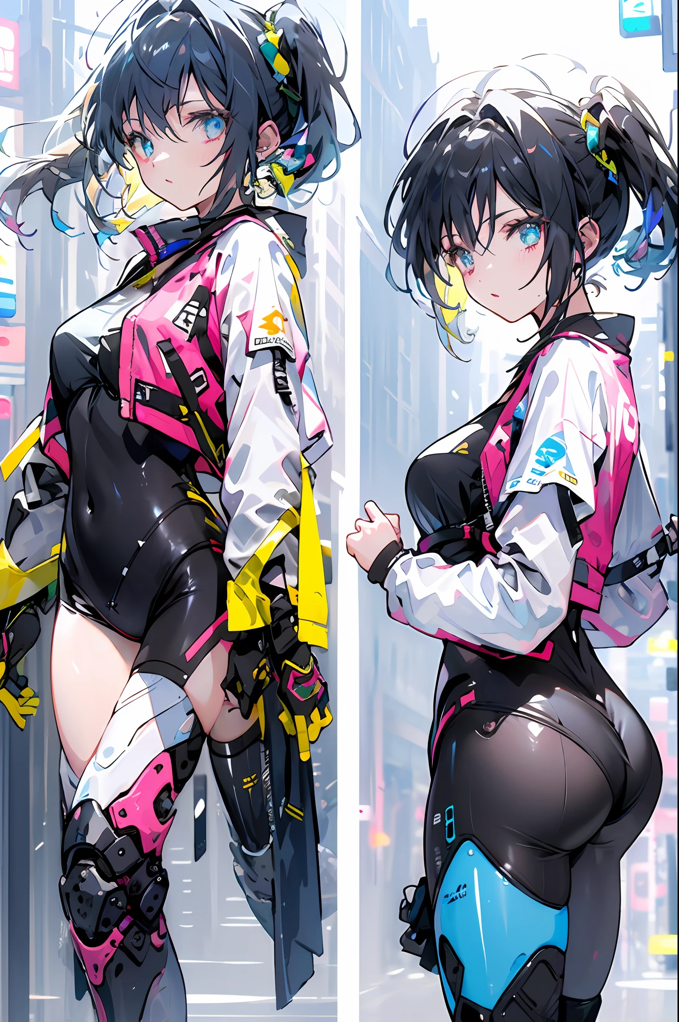 gymnastic suit,Black double ponytail,Lovely face,Poor milk