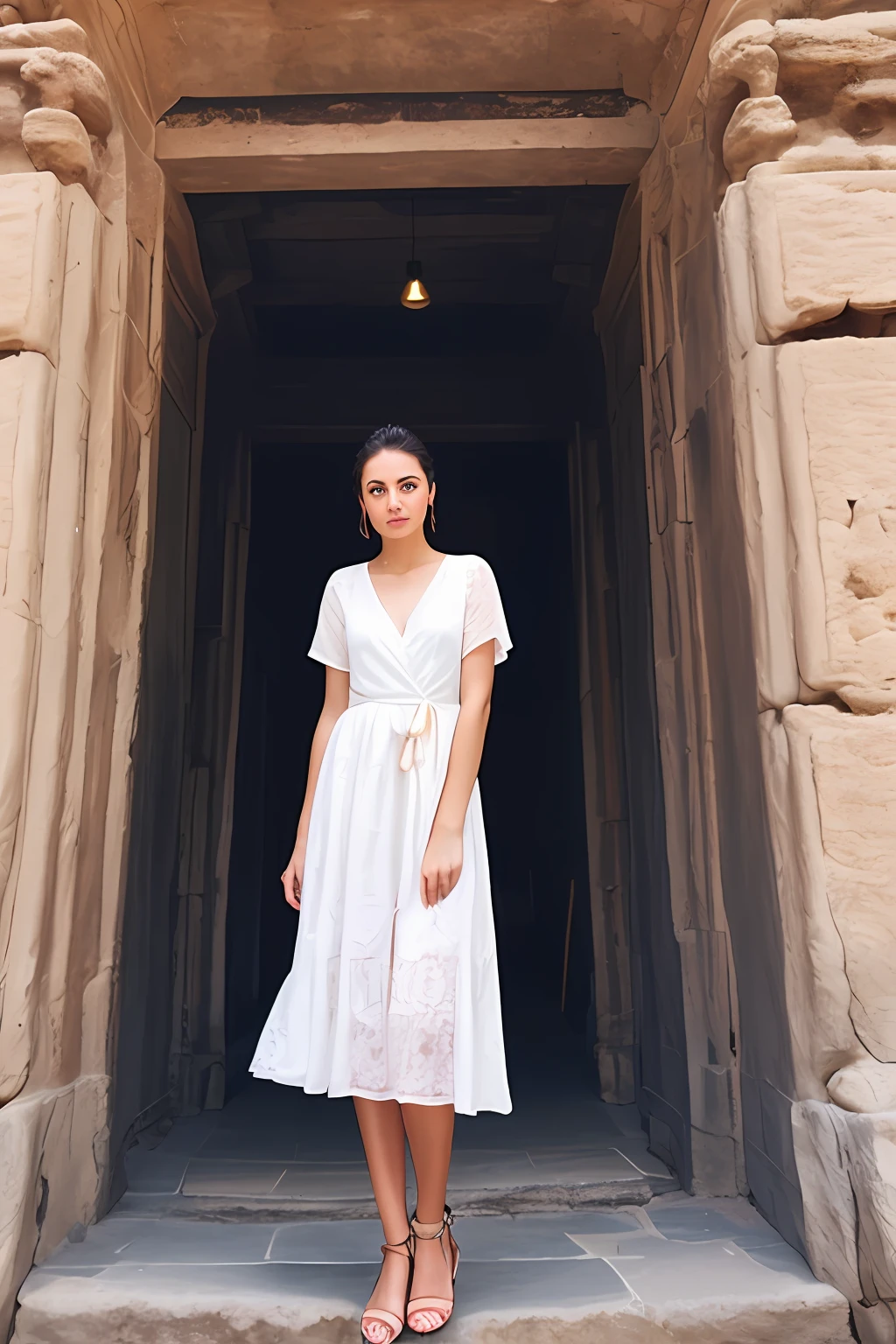 Beautiful woman in front of the ancient building