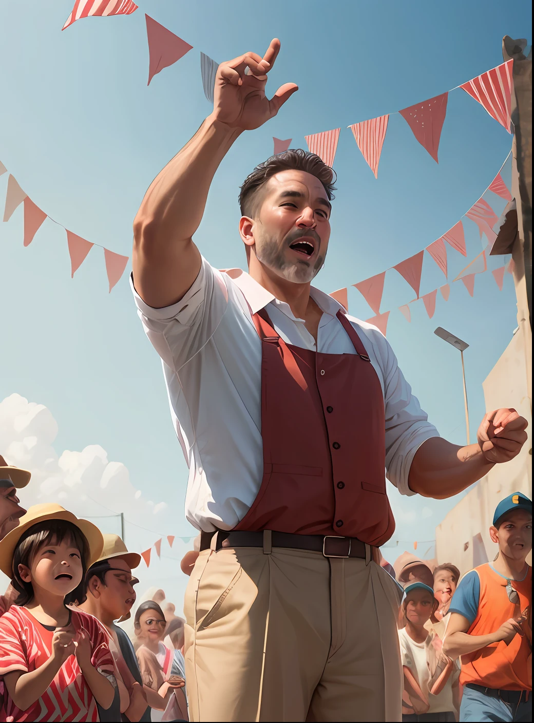 A man playing soccer in suspenders