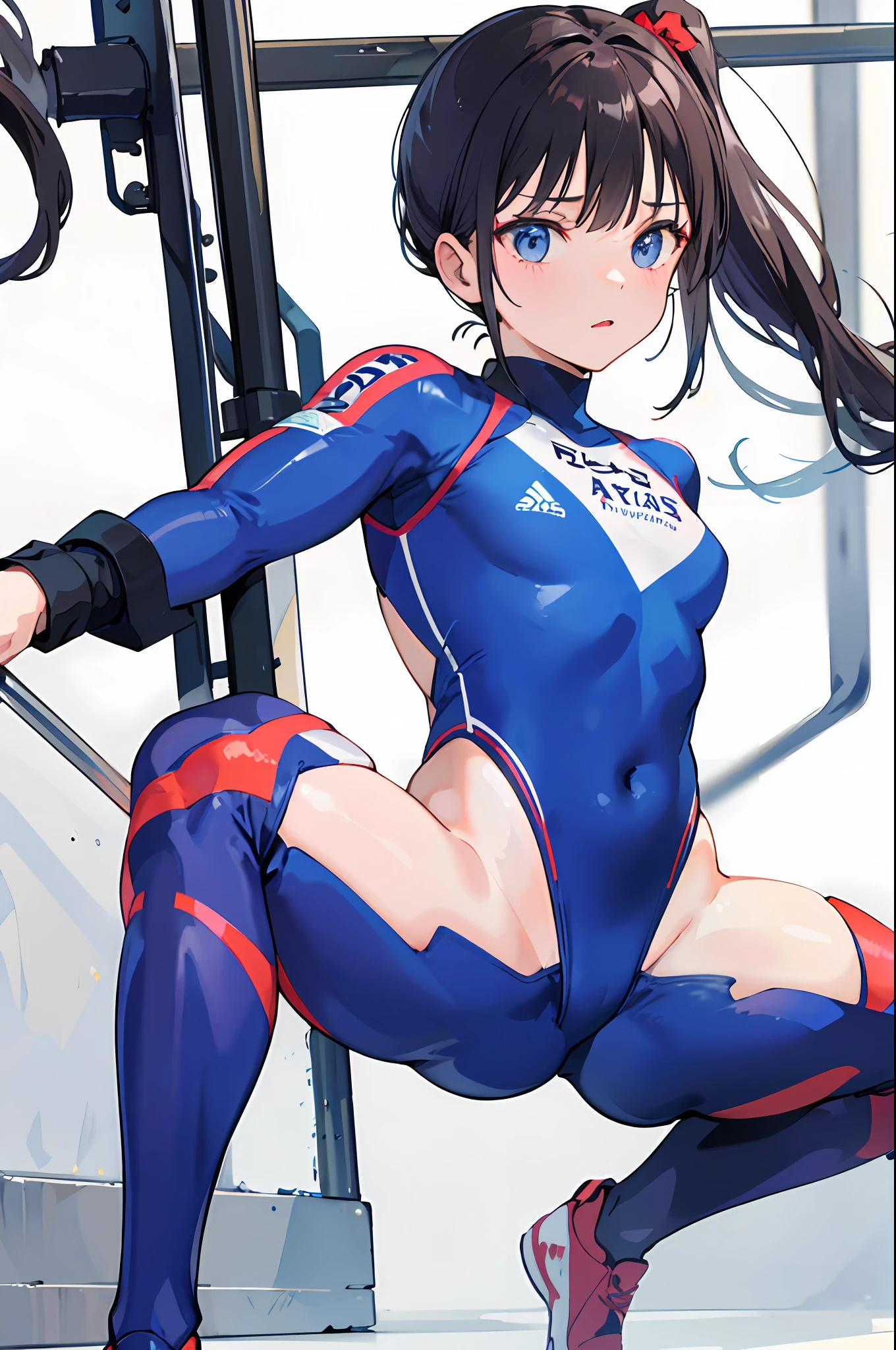 gymnastic suit,Black double ponytail,Lovely face,Poor milk