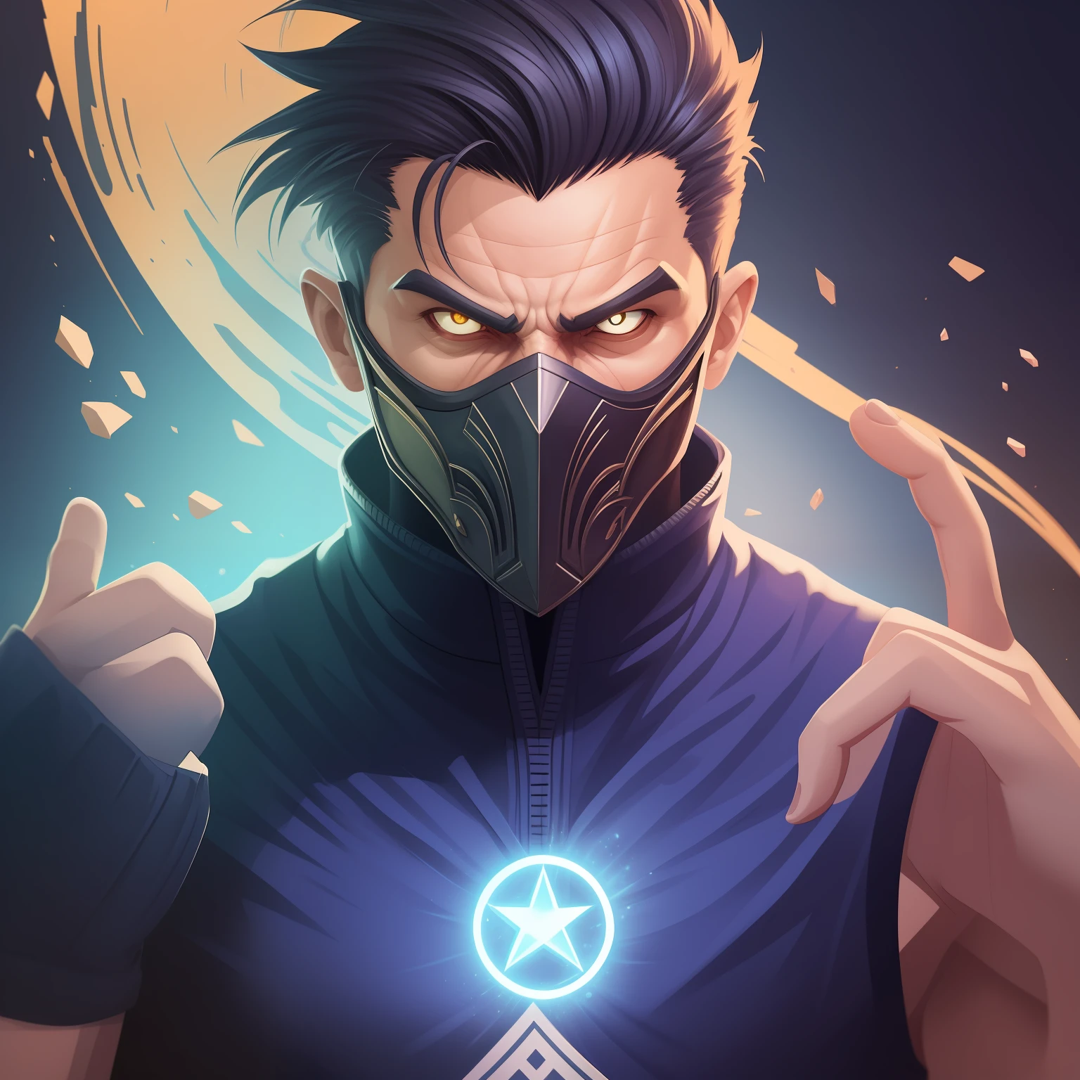A detailed illustration faces an evil sub zero from mortal kombat game, magic, t-shirt design, blue color, dark magic splash, dark, gothic, t-shirt design, pastel tetradic colors, 3D vector art, cute and quirky, fantasy art, watercolor effect, hand drawn, digital painting, low-poly, low lighting, bird's eye view, isometric style, retro aesthetic, character focused, 4K resolution, photorealistic rendering