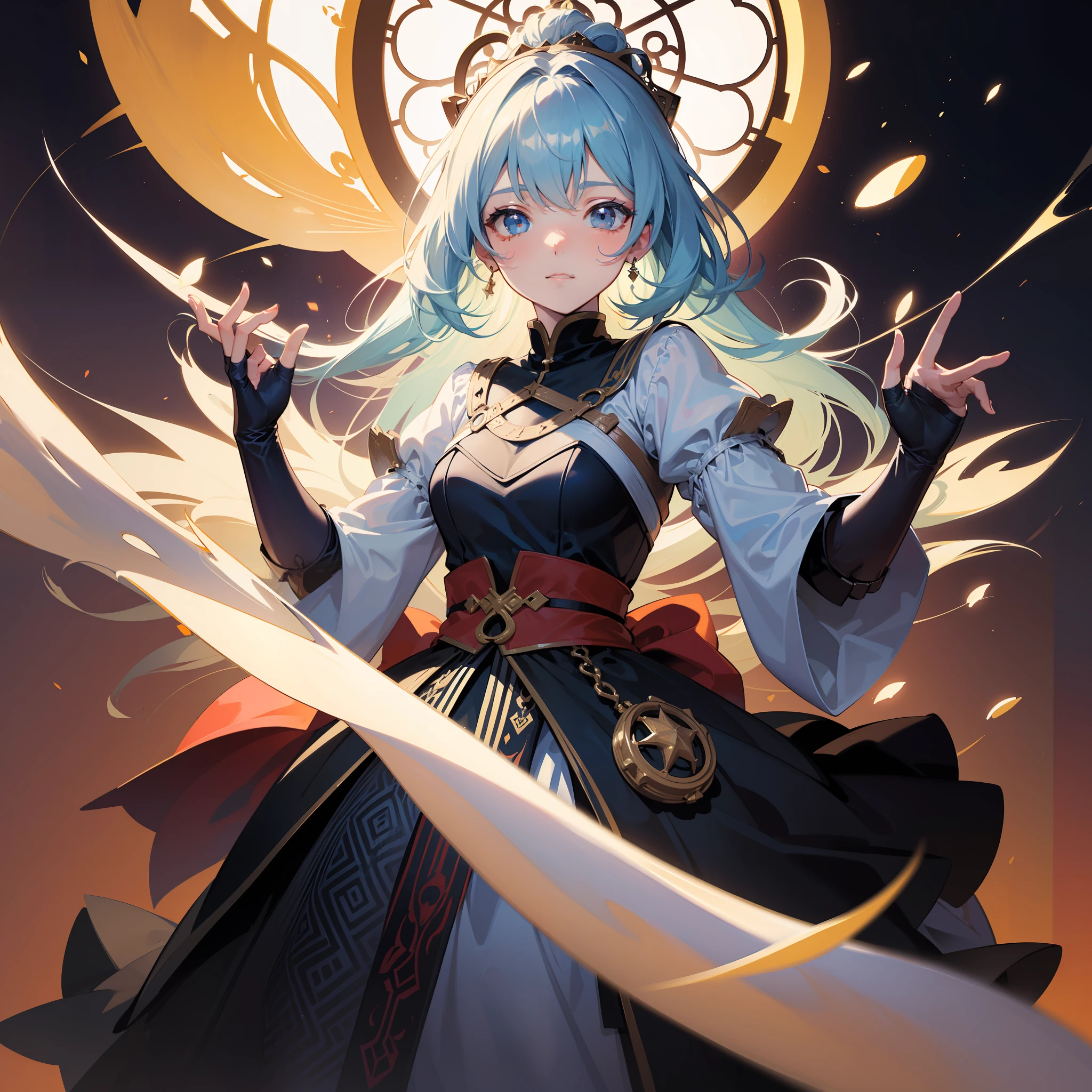 (magical alchemist: 1.5), (1girl in: 2.0), (Illustrations: 1.3), (Best Quality: 1.3), (official concept art: 1.2), (outline: 1.2), (dynamic pose and angle: 1.6), (Looking at Viewer: 1.4), (4k wallpaper: 1.2), (limited tone: 1.8), (Cinematic Light: 1.2), (SKSW: 1.1), (all intricate: 1.2), (flat colour: 1.7), *//*, (Beautiful detailed eyes: 1.5), (medieval knight: 1.5), ukiyoe painting,chaos color hair,Anime coloring,colorful touch ,masterpiece,colorful light particles,powder light,watercolor,