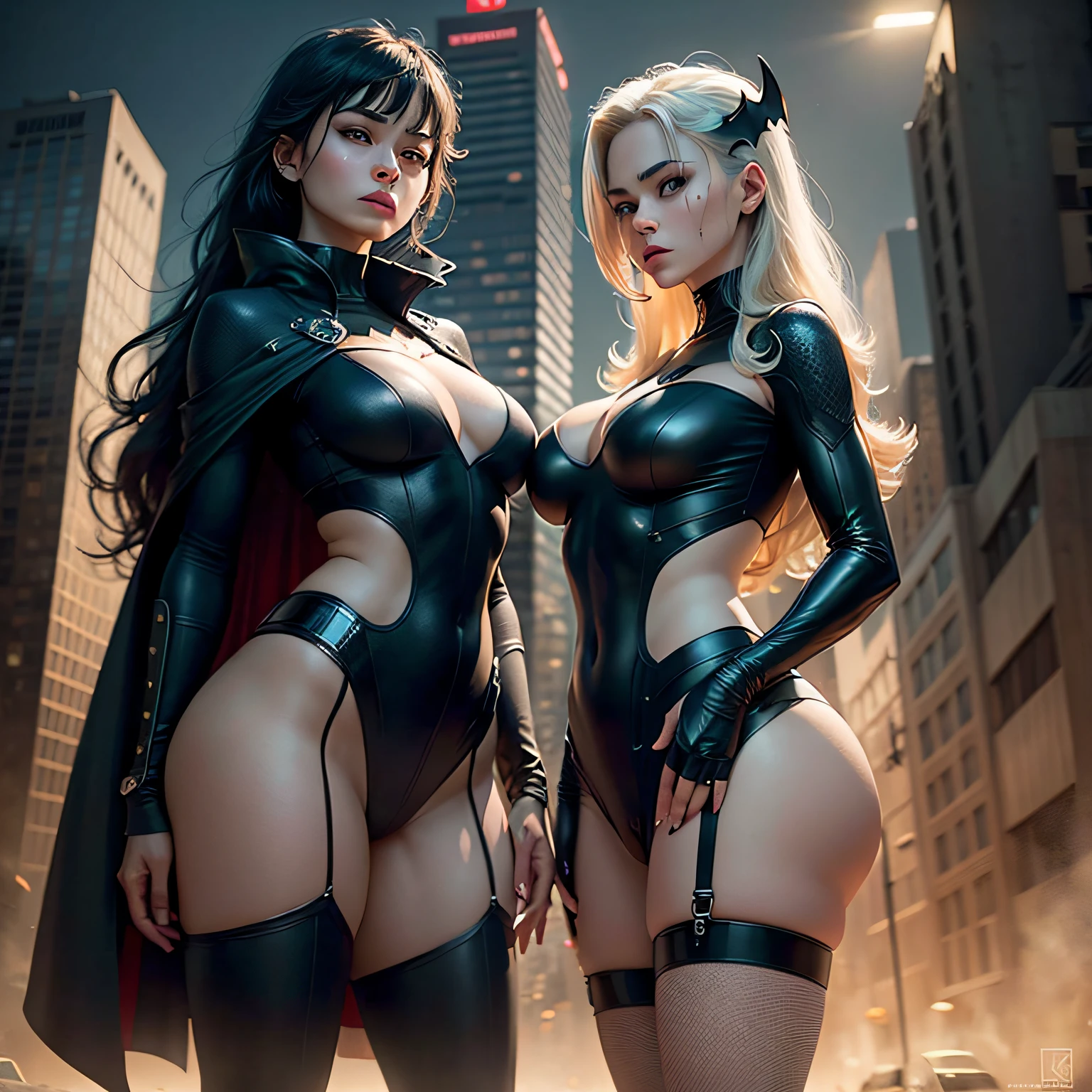 (1girl:1.3), 独奏, (((very vey very detailed face))),((very detailed eyes and faces))),beatiful detailed eyes,Body parts__,offcial art,Unified 8k wallpaper,ultra-detailliert,Beautiful and beautiful,big breasts beautiful,tmasterpiece,best qualtiy,primitive,tmasterpiece,ultra fine photos,best qualtiy,超高分辨率,photorealistic realism,nigth,Dark City,full-body portraits,stunningly beautiful,,dynamicposes,delicated face,vibrant eyes,(from the front side), She wears a Batman suit,Black color scheme,the bats,The kinky is exposed,Bigchest,black lence stockings,White and tender skin,Very detailed city roof background, Roof,looking over city,详细的脸,detailed complex busy background,untidy,opulent,milkyW,highly detailedskin,Realistic details of skin,Visible pores,Clear focus,volume fog,8k uhd,digital SLR camera,high qulity,filmgrain,White skin of the,photo-realism,lomography,A huge metropolis of the dystopia of the future, semi transparent --auto