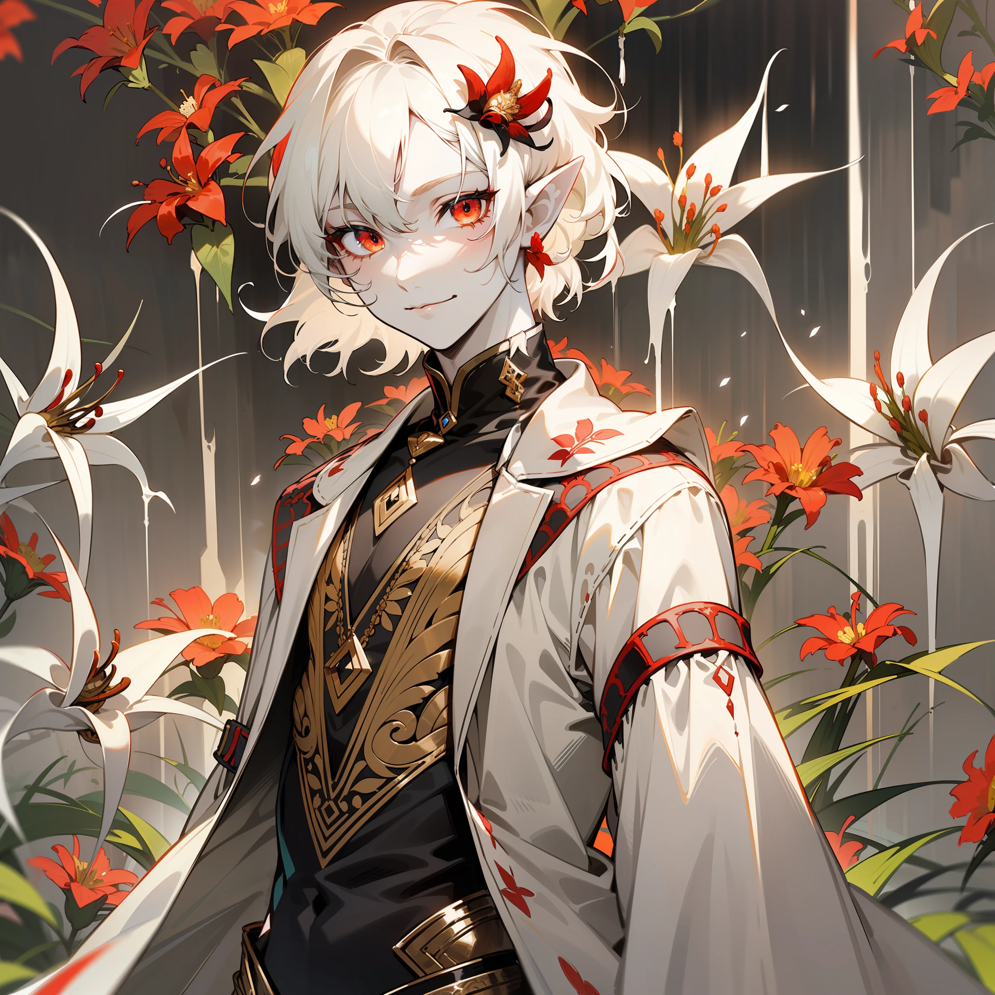 (((fantasy clothes))), (((black colored clothes))), ((white fabric)), ((black fabric)), (((fantasy style))), (((fantasy patterns on clothes))), (((magical patterns on clothes))), flat chest, ((male))