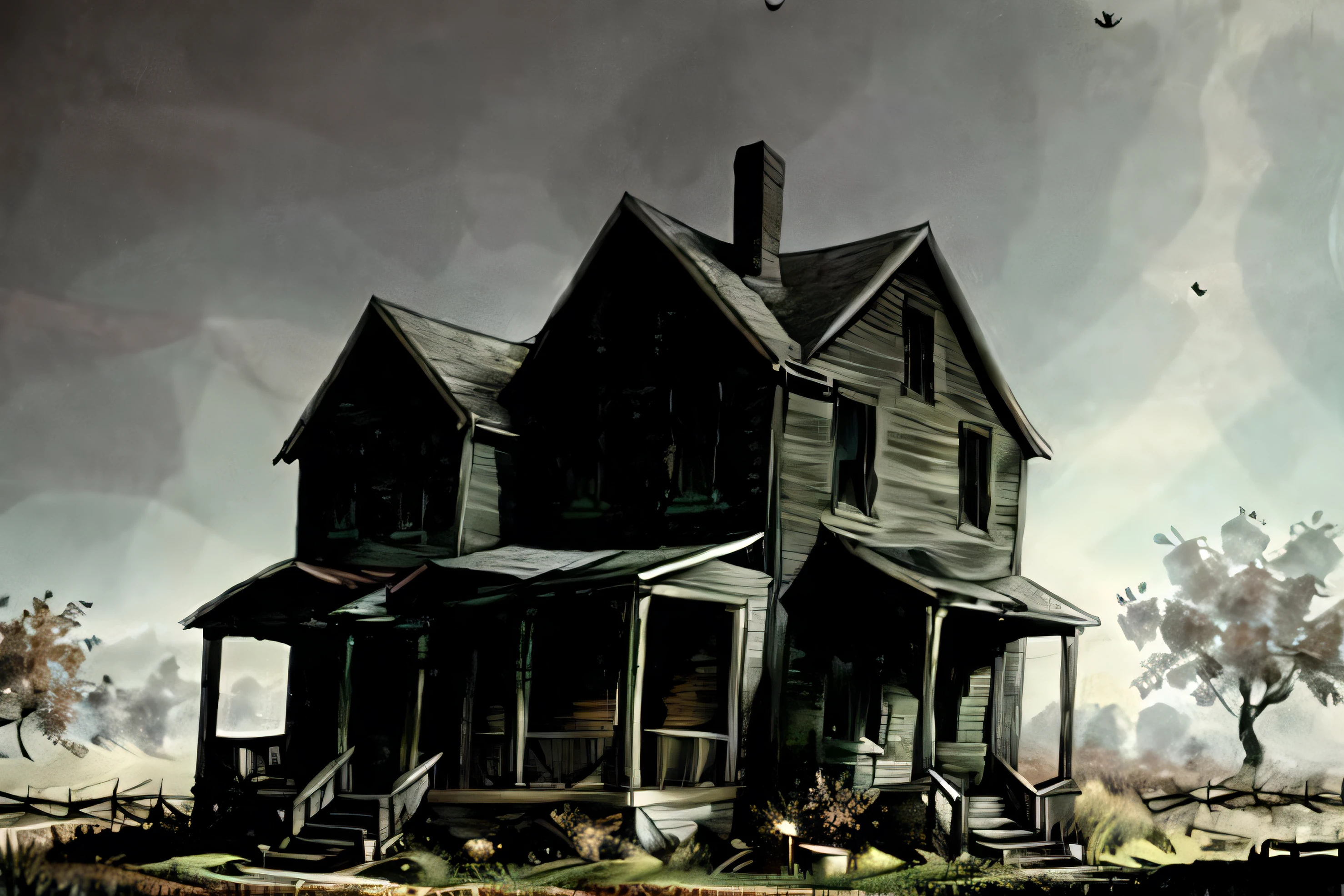 creepy old house, in the style of
