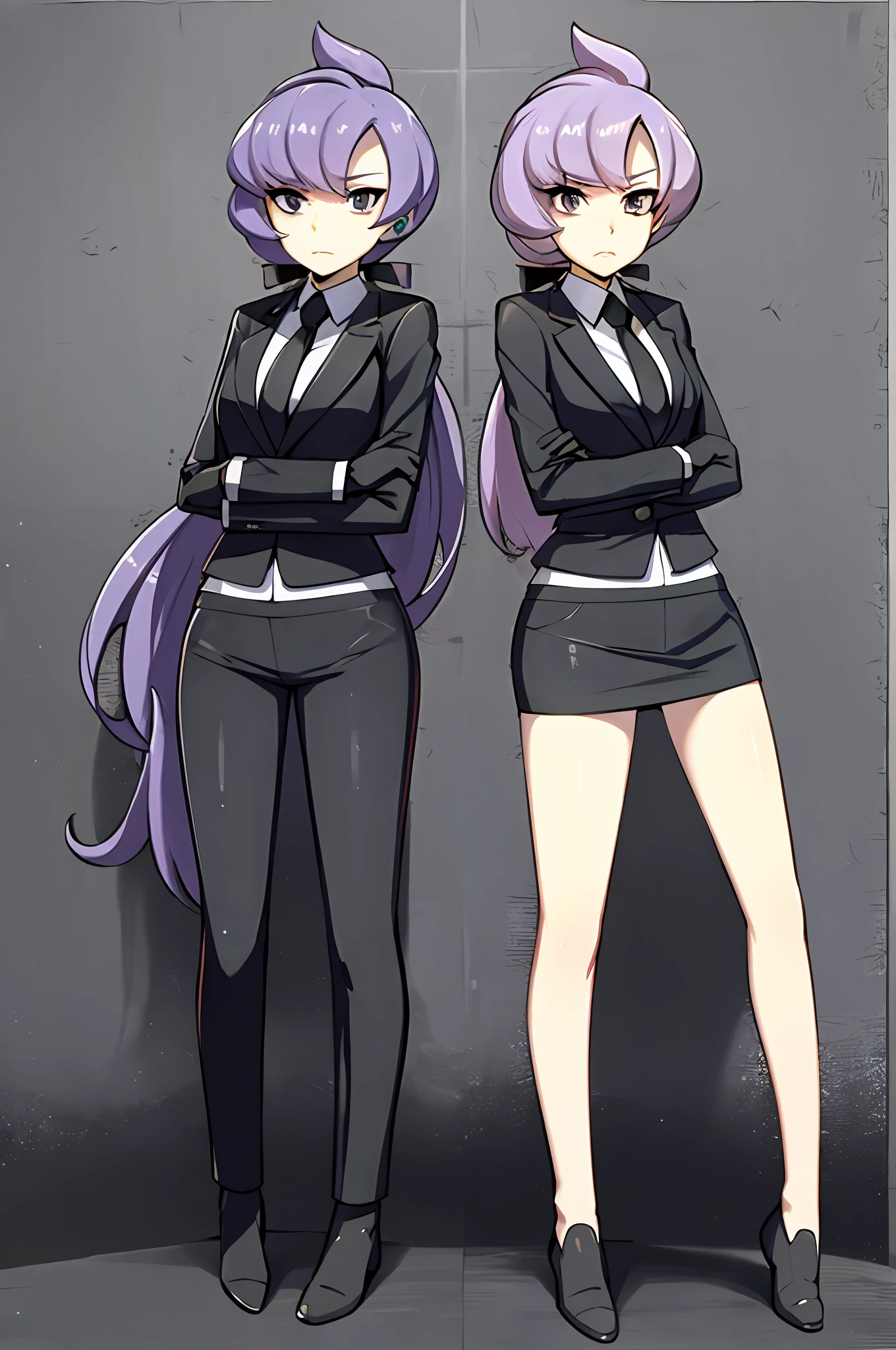 Purple_hair, black_suit, masterpiece, black_skirt, anabel, pokemon