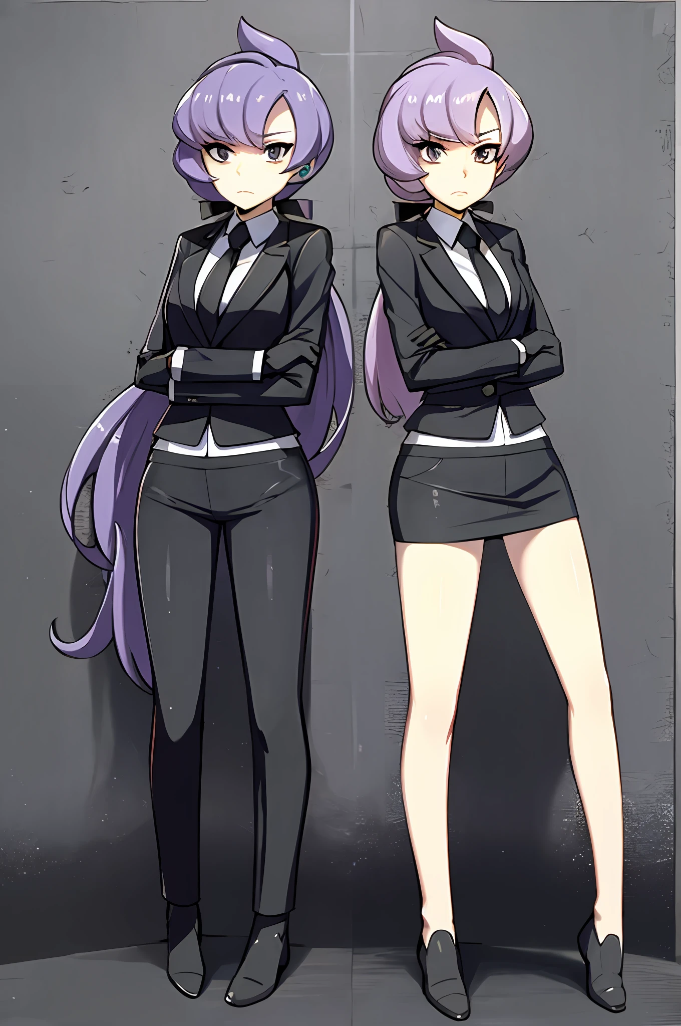 Purple_hair, black_suit, masterpiece, black_skirt, anabel, pokemon