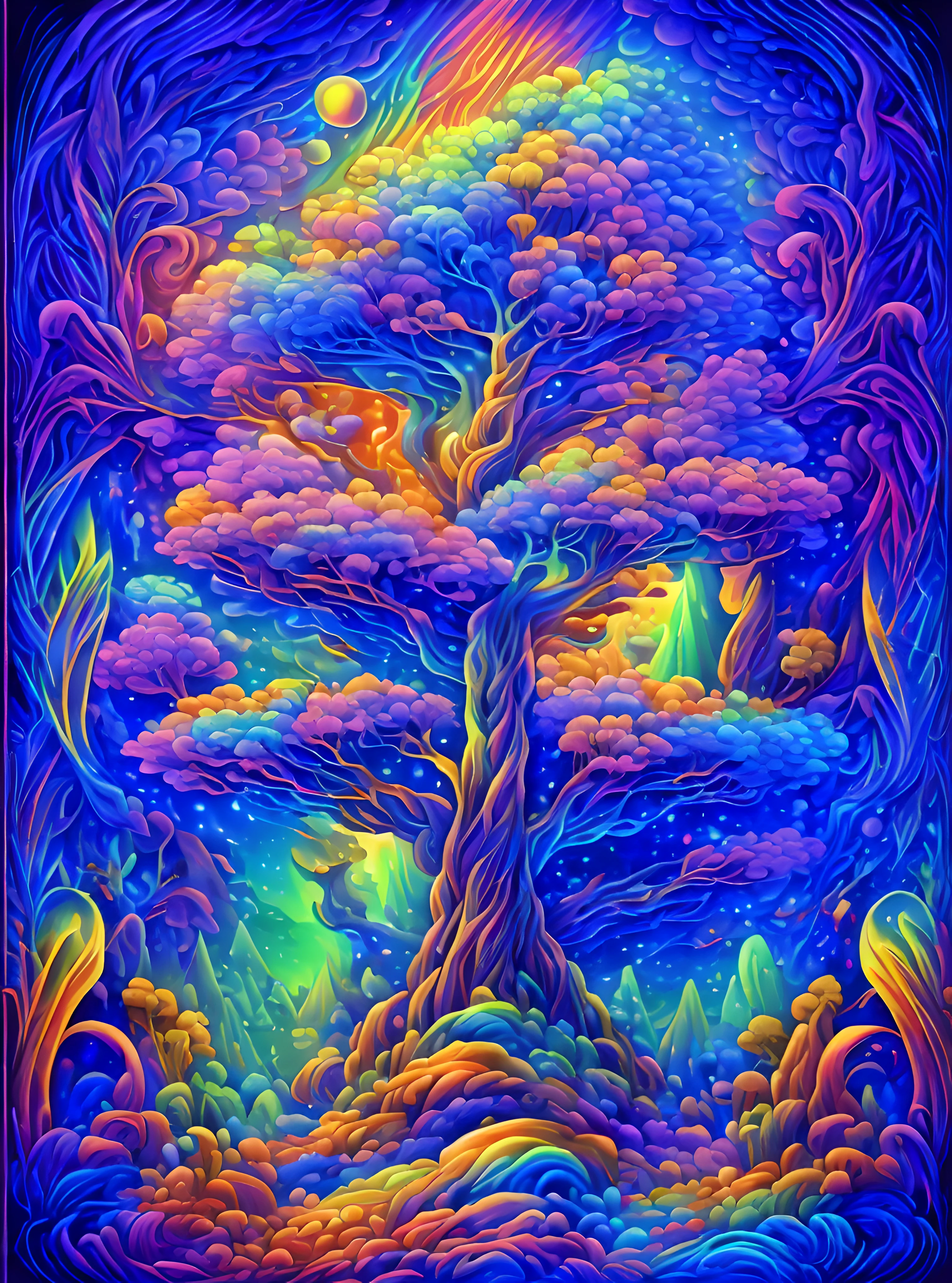 masterpiece, beautiful psychedelic entropy,best surreal masterpiece, top quality, best quality, official art, beautiful and aesthetic:1.2) , blue skin godess and god standing on top of a mountain top holding eachother ,whole body and legs,extreme detailed,cats and dogs,wild forest,colorful,highest detailed, official art, gold leaf ,glitter art ,unity 8k wallpaper, ultra detailed, beautiful and aesthetic, beautiful,fractal art, mystical and otherworldly, with intricate fur and piercing eyes, in the breathtaking mountain landscape of NCWinters ,alex grey ,psychedelic, dmt PsyAI