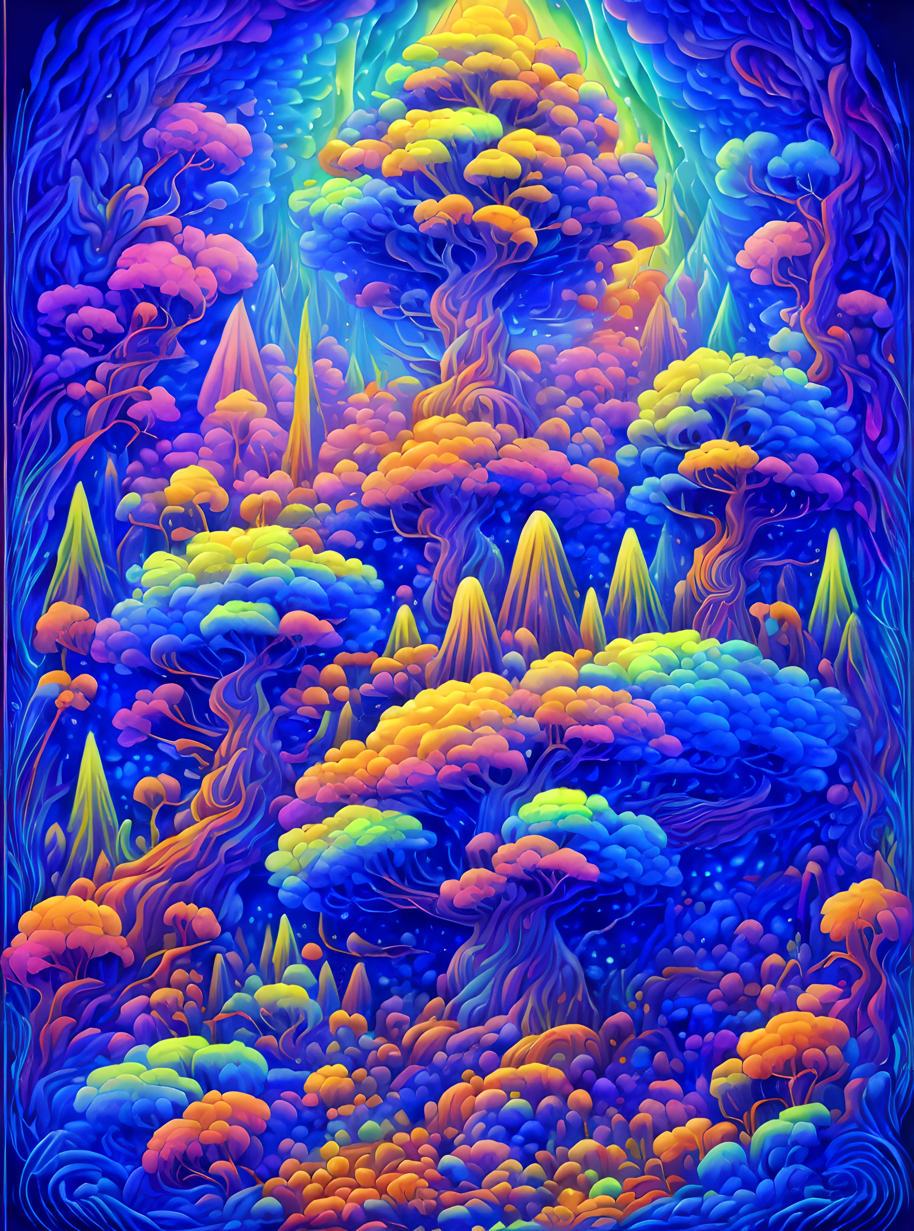 masterpiece, beautiful psychedelic entropy,best surreal masterpiece, top quality, best quality, official art, beautiful and aesthetic:1.2) , blue skin godess and god standing on top of a mountain top holding eachother ,whole body and legs,extreme detailed,cats and dogs,wild forest,colorful,highest detailed, official art, gold leaf ,glitter art ,unity 8k wallpaper, ultra detailed, beautiful and aesthetic, beautiful,fractal art, mystical and otherworldly, with intricate fur and piercing eyes, in the breathtaking mountain landscape of NCWinters ,alex grey ,psychedelic, dmt PsyAI