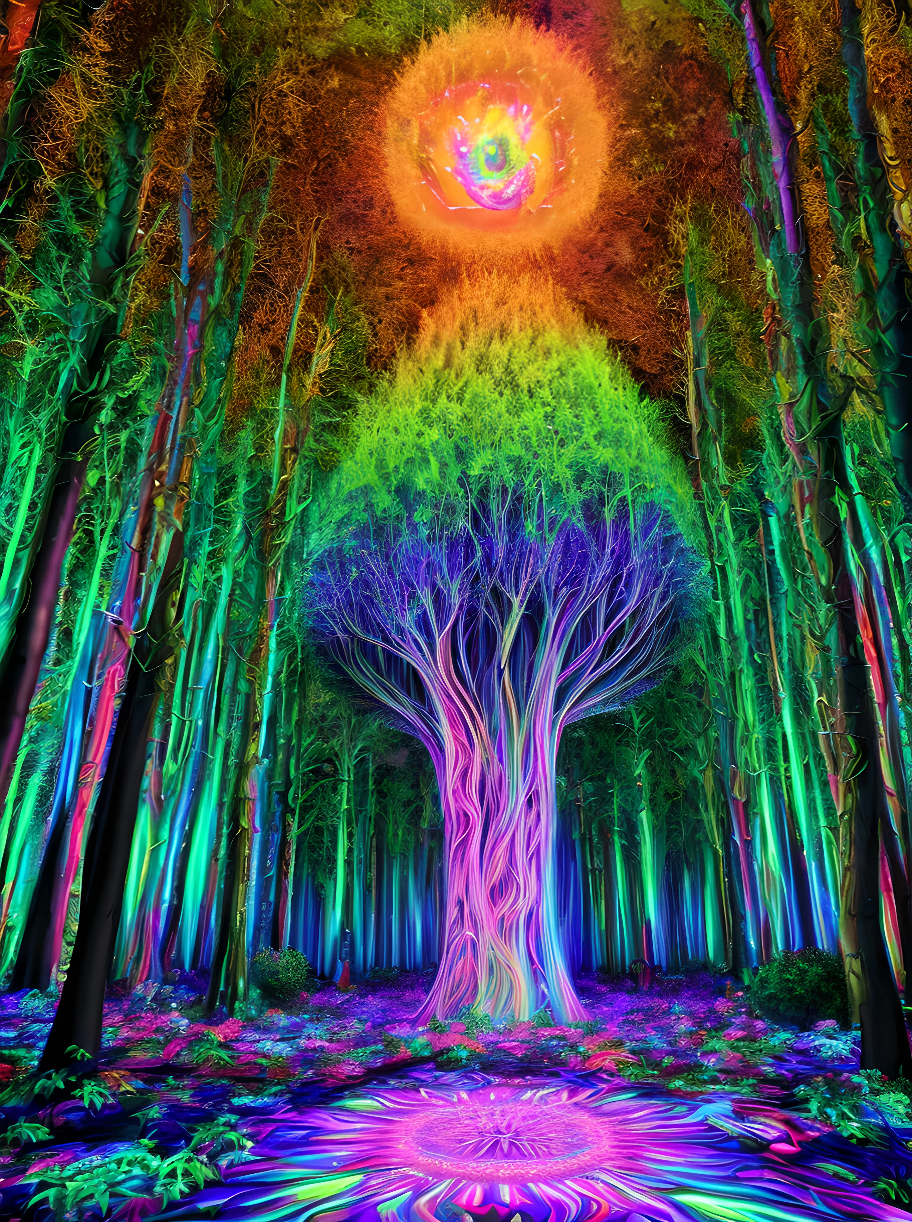 masterpiece, beautiful psychedelic entropy,best surreal masterpiece, top quality, best quality, official art, beautiful and aesthetic:1.2) , blue skin godess and god standing on top of a mountain top holding eachother ,whole body and legs,extreme detailed,cats and dogs,wild forest,colorful,highest detailed, official art, gold leaf ,glitter art ,unity 8k wallpaper, ultra detailed, beautiful and aesthetic, beautiful,fractal art, mystical and otherworldly, with intricate fur and piercing eyes, in the breathtaking mountain landscape of NCWinters ,alex grey ,psychedelic, dmt PsyAI