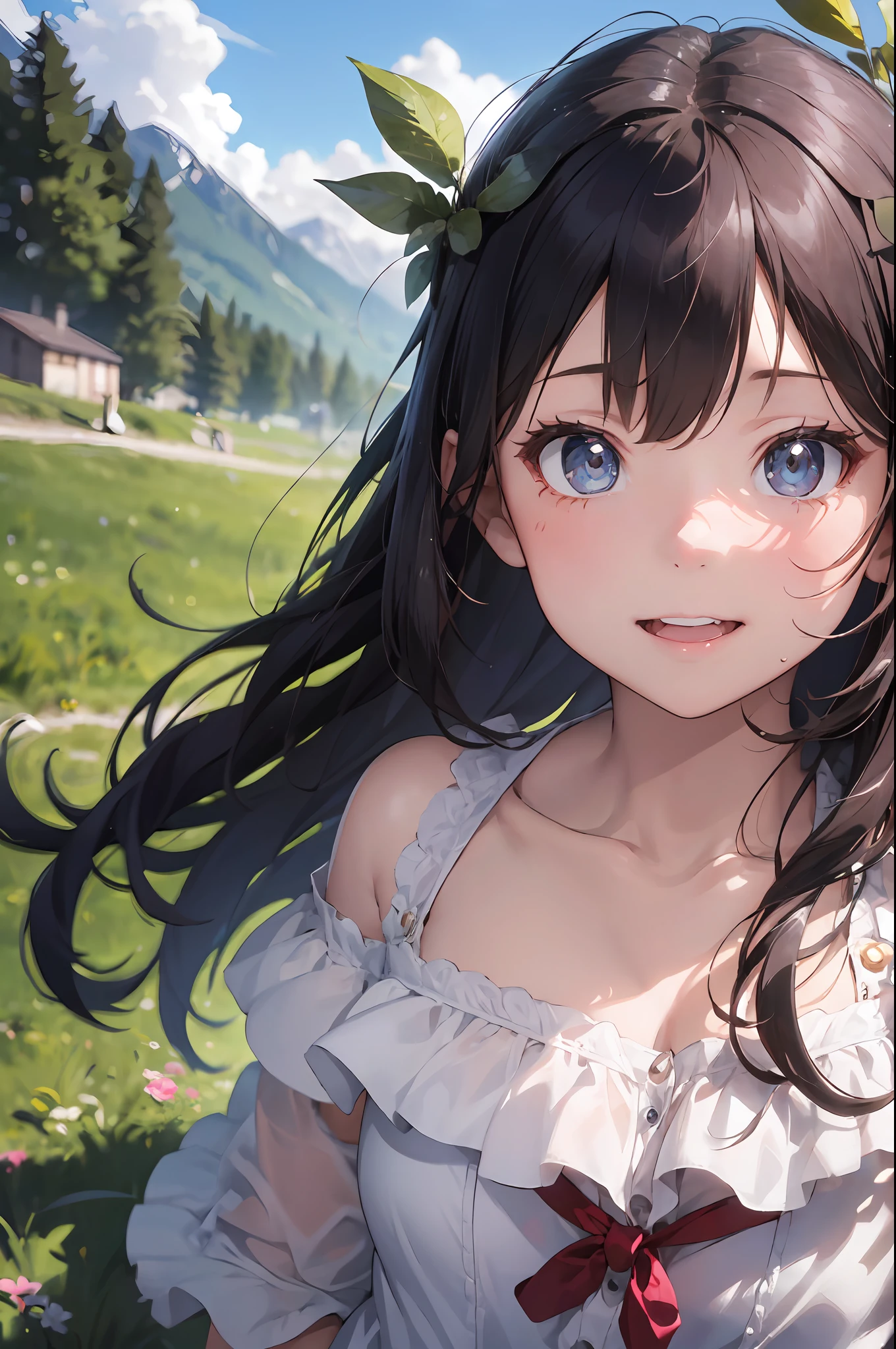 ((6year old girl:1.5)), Girl in 1, Lori, Petite girl, Complete anatomy, Whole body, children body, child, Super Cute, garl, Little girl, Beautiful Girl, beautiful shining body, Bangs,Brown hair,high eyes,(aquamarine eyess), drooping eyes, Petite,tall eyes, beautiful girl with fine details, beautiful and delicate eyes, Detailed face, Beautiful eyes, beautiful shining body, smile on face, Happiness,
Whole body angle, alps, Shepherd's daughter, Mountain Girl, plein air, alpine meadow,
Natural light,((Realism: 1.2)), dynamic far view shot,Cinematic lighting, Perfect composition, by sumic.busty petite, ultra detaild, Official art, Maste Piece, (Best Quality:1.3), glint, the Extremely Detailed CG Unity 8K Wallpapers, Detailed background, Maste Piece, Best Quality, (Maste Piece), (Best Quality:1.4), (UltraHighResolution:1.2), (Hyperrealistic:1.4), (Photorealistic:1.2), Best Quality, High quality, high resolucion, Detail enhancement,