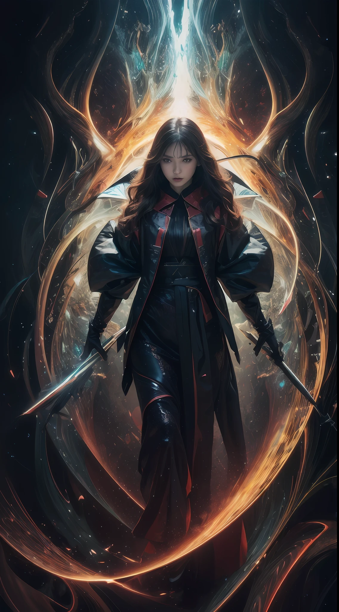 ultra high res, (photorealistic:1.4), raw photo,16K,1girl, solo, official art, unity 8k wallpaper, ultra detailed, beautiful and aesthetic, masterpiece, best quality, photorealistic, (abstract background:1.5) (zentangle, mandala, tangle, entangle:0.7) Kitsune witch, fox mask, haori jacket, foxfire spell, fox familiar, transformation, depth of field, Fantastical Atmosphere, the most beautiful form of chaos, elegant, a brutalist designed dark theme, flower of death, ecstasy of flower